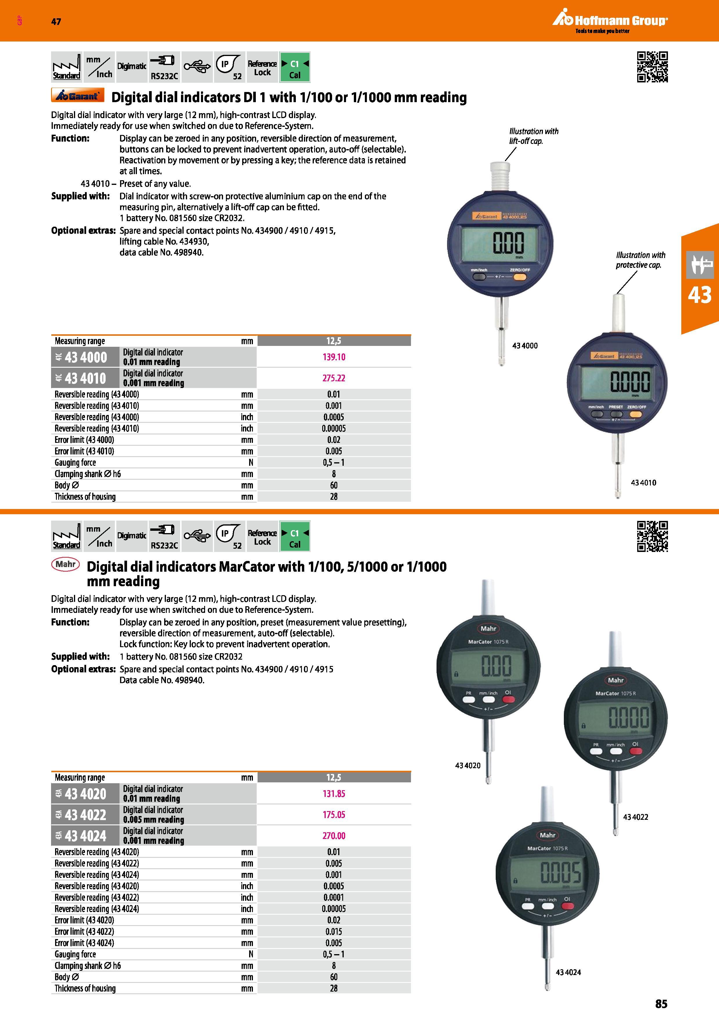 85 Hoffmann Group 47 7 Standard /Inch Dkpmatic 5 G RS232C C%> ( J 52 Reference Lock Cal 4aBM id Digital dial indicators Dl 1 with 1/100 or 1/1000 mm Каталог HOFFMANN GROUP 2016 Ручной слесарно-монтажный и измерительный инструмент и оборудование от комплексного поставщика промышленных предприятий Вер. 47 Англ. Стр. 85