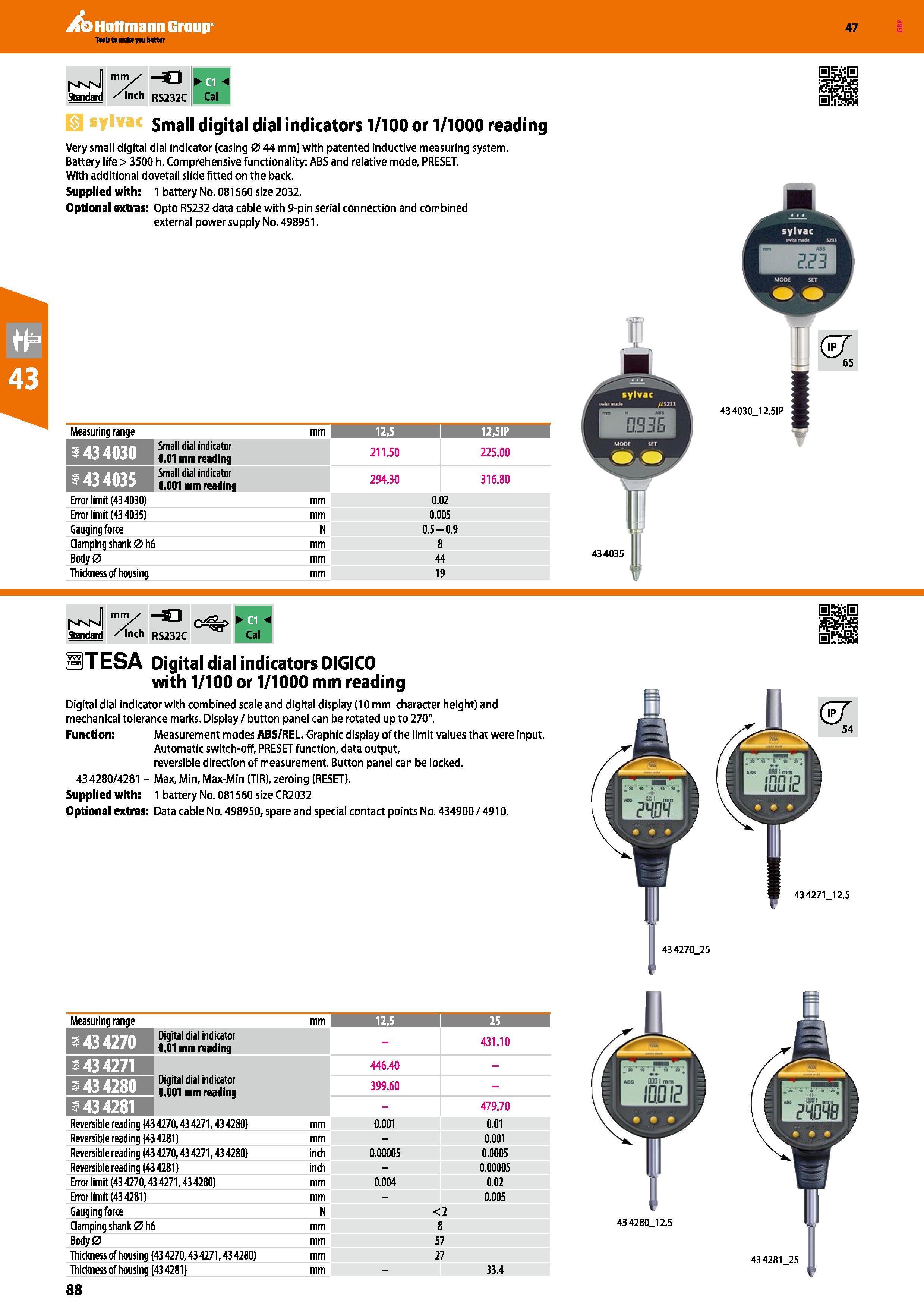 88 Hoffmann Group 47 MMs mV - = Standard /Inch RS232C Small digital dial indicators 1/100 or 1/1000 reading Very small digital dial indicator (casin Каталог HOFFMANN GROUP 2016 Ручной слесарно-монтажный и измерительный инструмент и оборудование от комплексного поставщика промышленных предприятий Вер. 47 Англ. Стр. 88