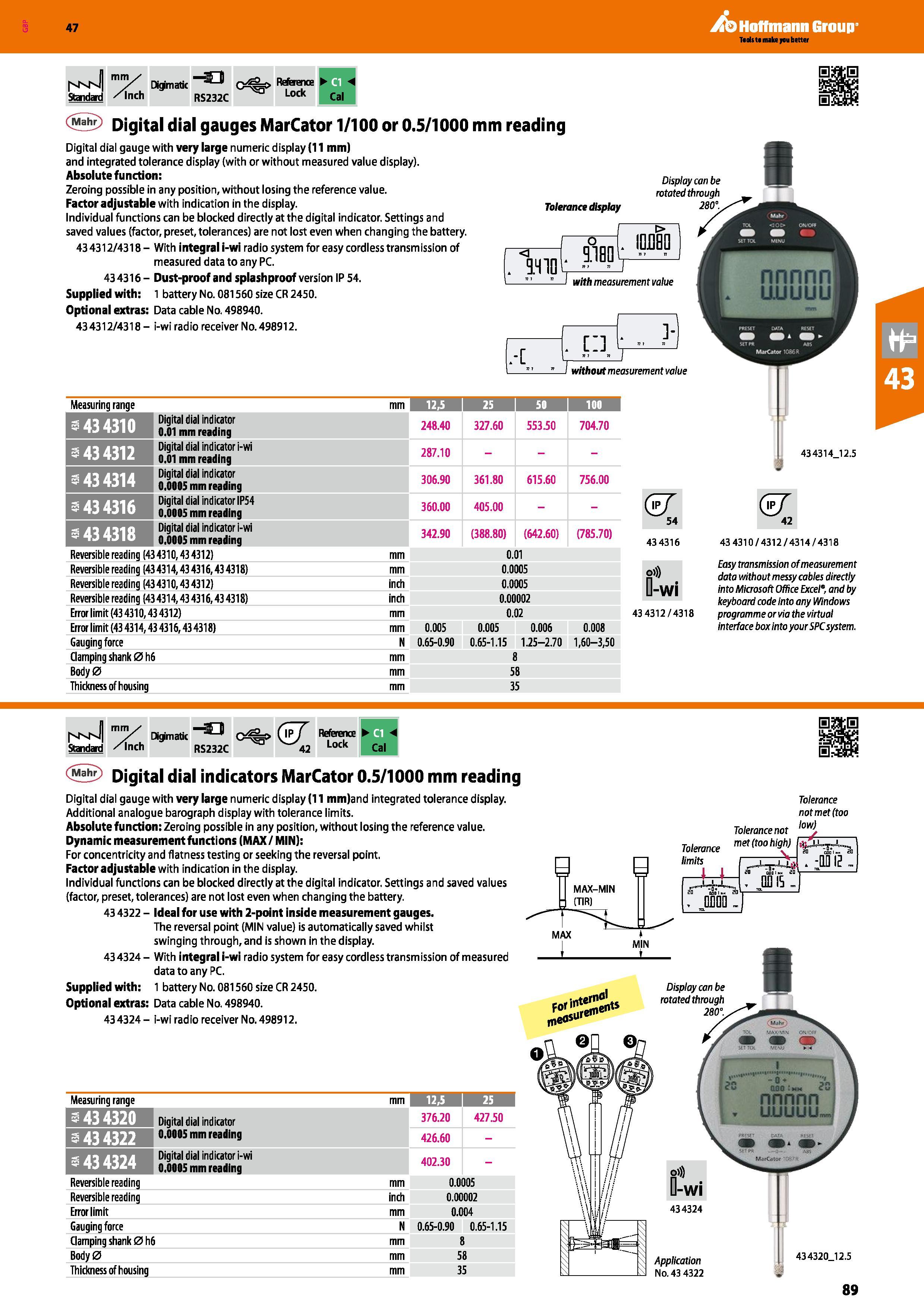 89 Hoffmann Group 47 7 Standard /Inch Dkpmatic 5 G RS232C Reference Lock H Cal <5 Digital dial gauges MarCator 1/100 or 0 5/1000 mm reading Digital Каталог HOFFMANN GROUP 2016 Ручной слесарно-монтажный и измерительный инструмент и оборудование от комплексного поставщика промышленных предприятий Вер. 47 Англ. Стр. 89