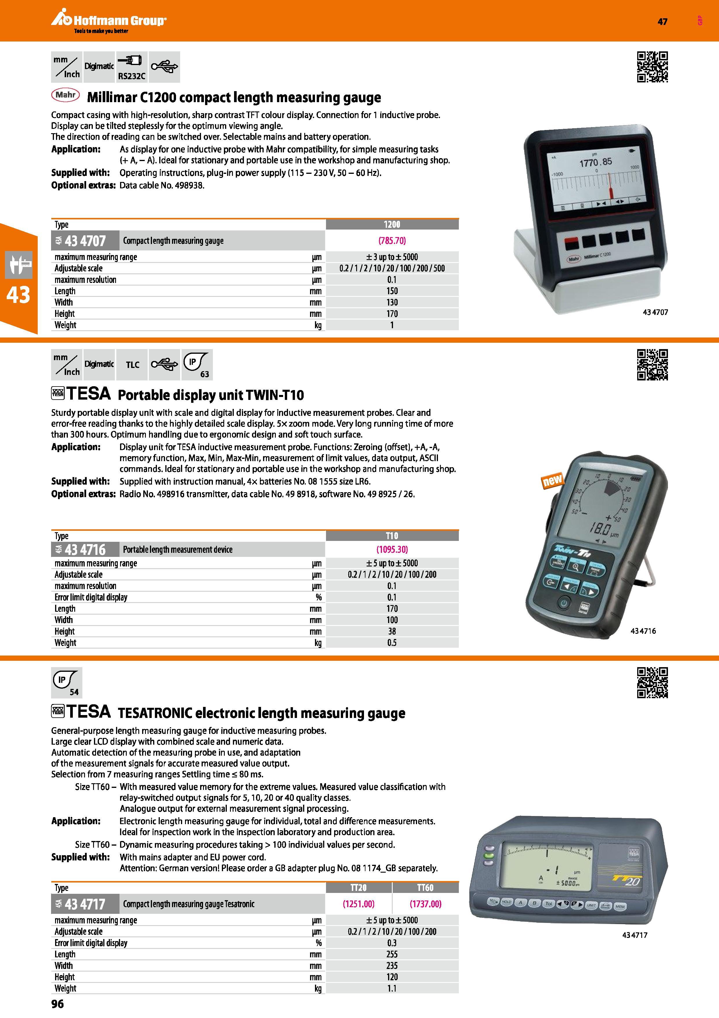 96 Hoffmann Group 47 mms /Inch Digimatic -SJ RS232C <5 Millimar C1200 compact length measuring gauge Compact casing with high-resolution, sharp cont Каталог HOFFMANN GROUP 2016 Ручной слесарно-монтажный и измерительный инструмент и оборудование от комплексного поставщика промышленных предприятий Вер. 47 Англ. Стр. 96