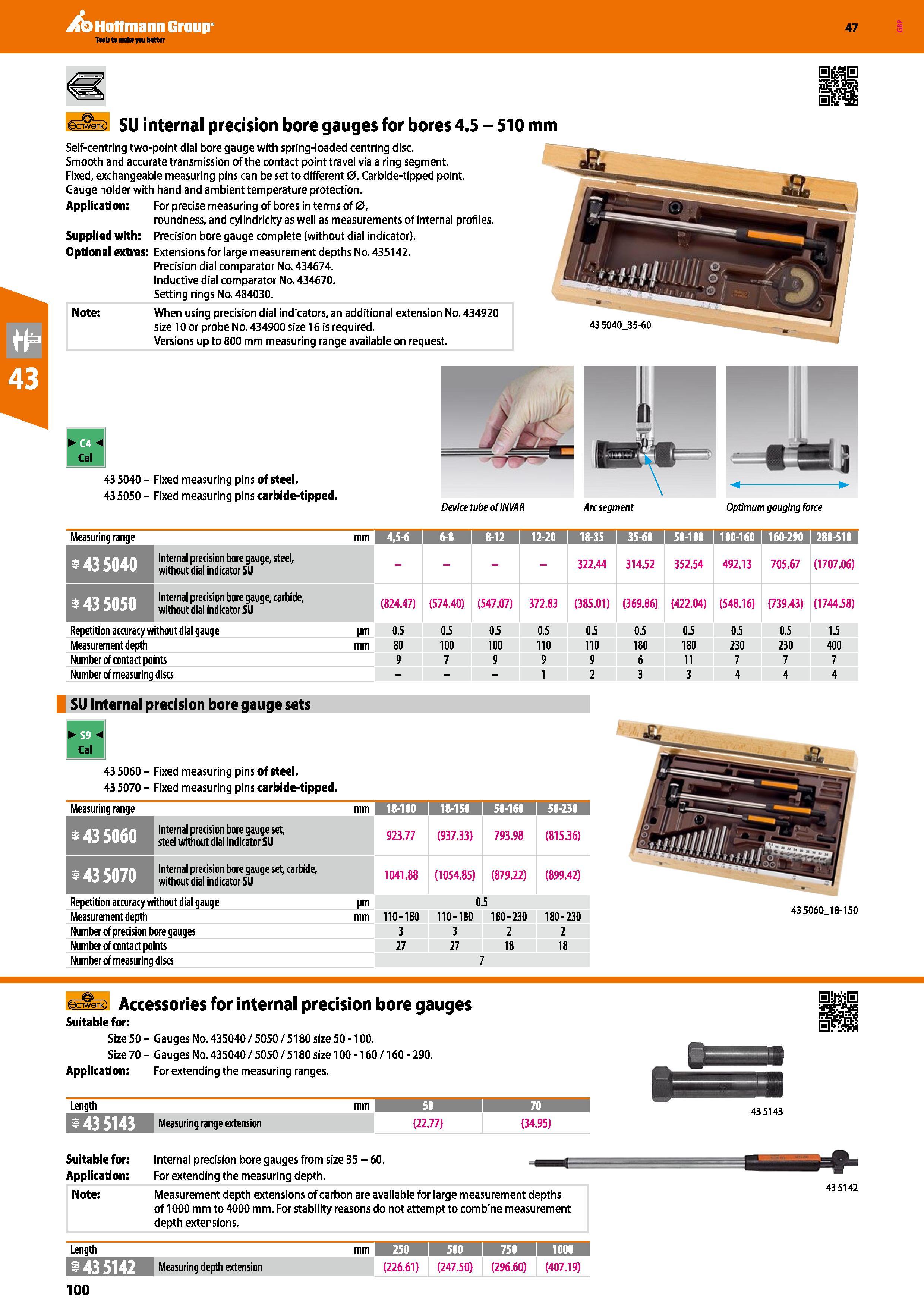 100 Hoffmann Group 47 SU internal precision bore gauges for bores 4 5 - 510 mm Self-centring two-point dial bore gauge with spring-loaded centring di Каталог HOFFMANN GROUP 2016 Ручной слесарно-монтажный и измерительный инструмент и оборудование от комплексного поставщика промышленных предприятий Вер. 47 Англ. Стр. 100