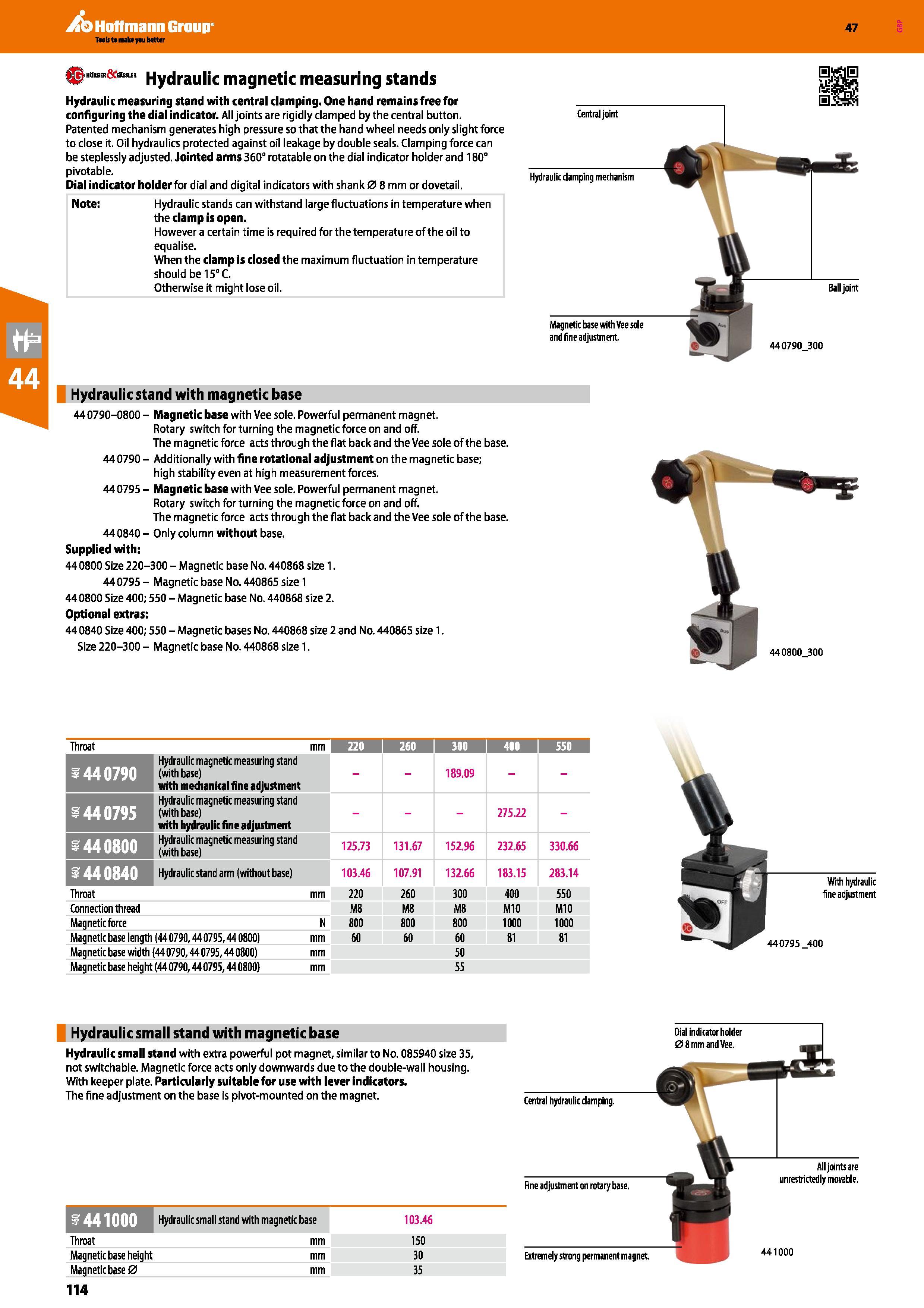 114 Hoffmann Group 47 I HttRGER ttSSLER Hydraulic magnetic measuring stands Hydraulic measuring stand with central clamping One hand remains free for Каталог HOFFMANN GROUP 2016 Ручной слесарно-монтажный и измерительный инструмент и оборудование от комплексного поставщика промышленных предприятий Вер. 47 Англ. Стр. 114