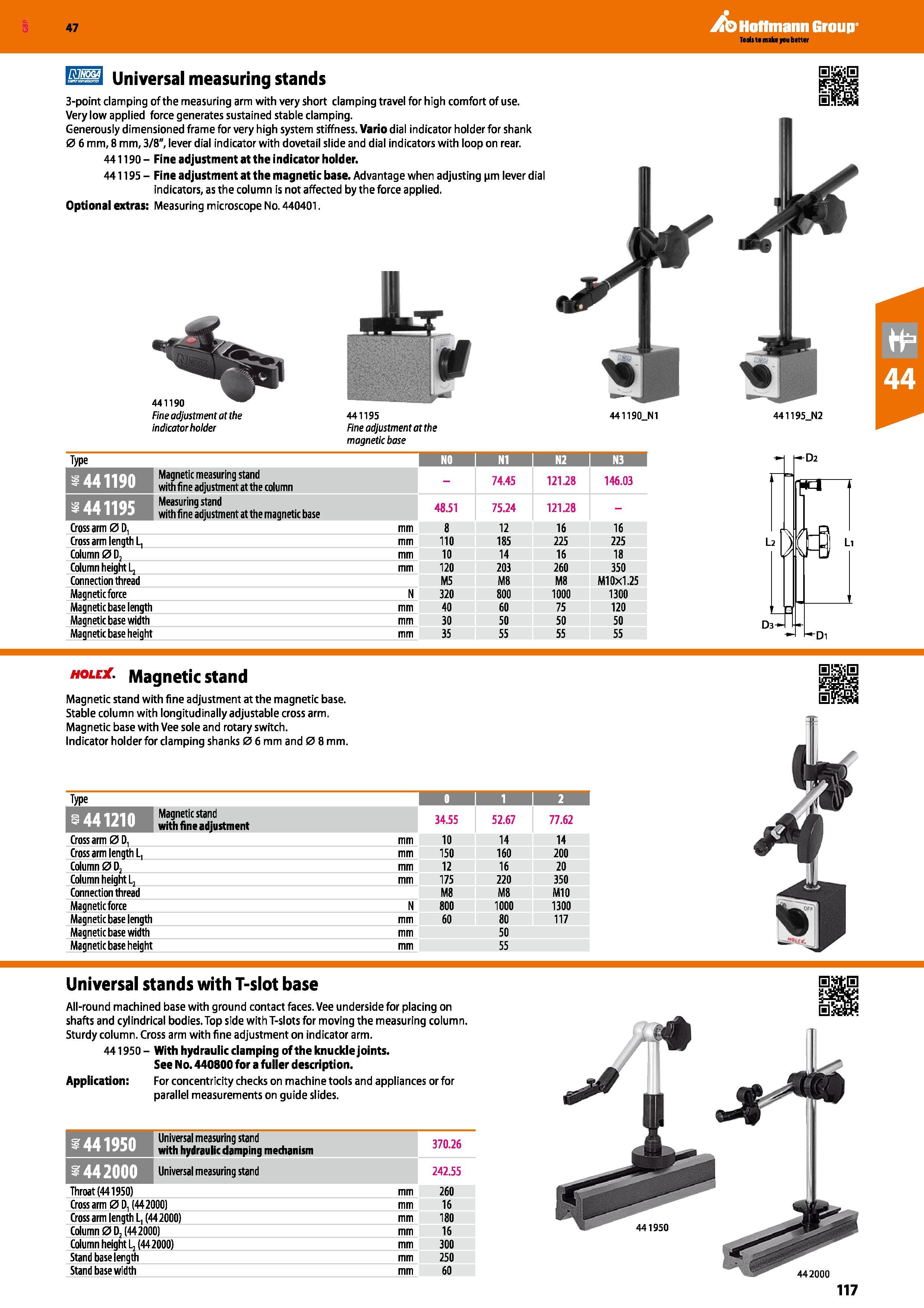 117 Hoffmann Group 47 Universal measuring stands 3-point clamping of the measuring arm with very short clamping travel for high comfort of use Very l Каталог HOFFMANN GROUP 2016 Ручной слесарно-монтажный и измерительный инструмент и оборудование от комплексного поставщика промышленных предприятий Вер. 47 Англ. Стр. 117