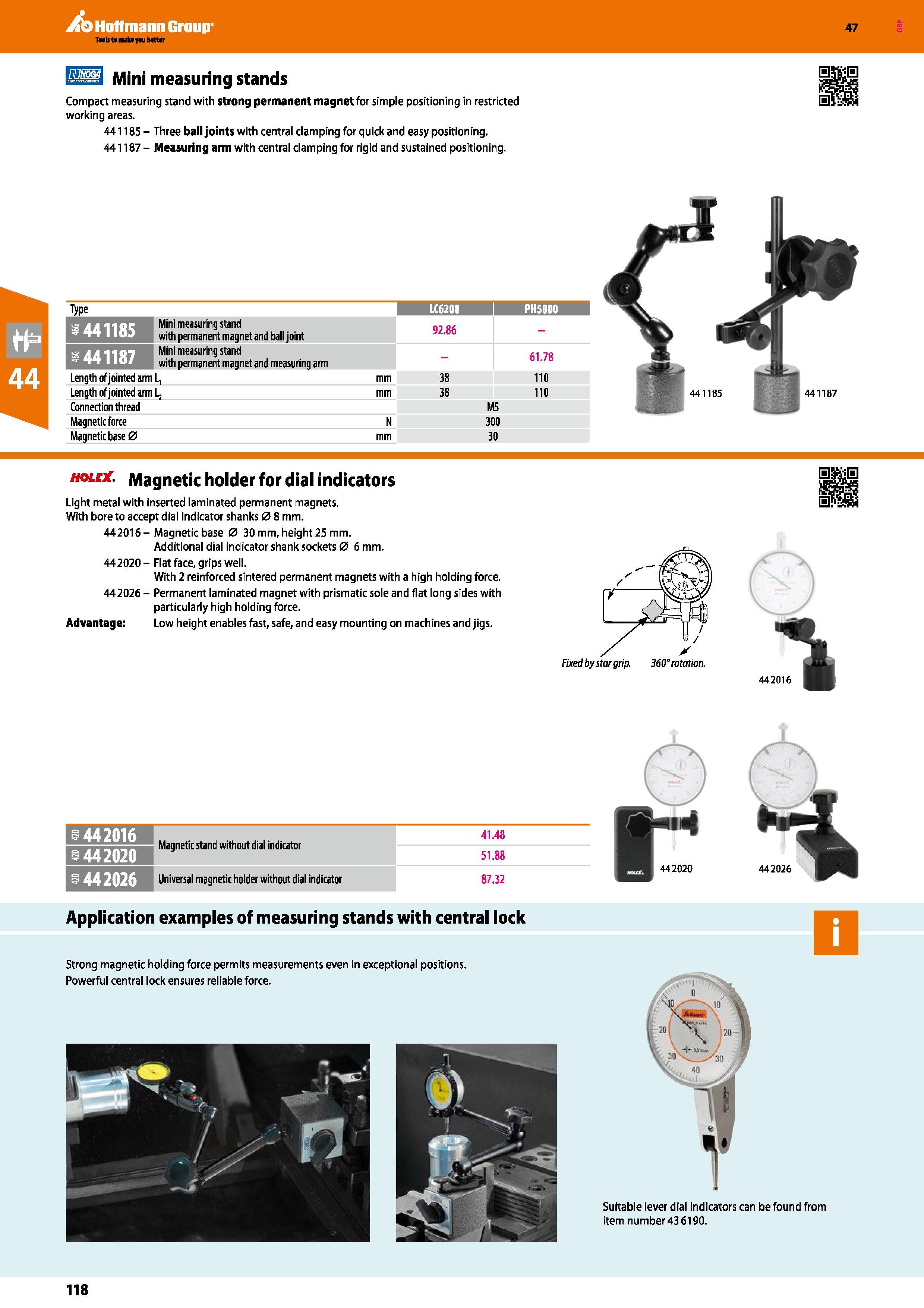 118 Hoffmann Group 47 Mini measuring stands Compact measuring stand with strong permanent magnet for simple positioning in restricted working areas 4 Каталог HOFFMANN GROUP 2016 Ручной слесарно-монтажный и измерительный инструмент и оборудование от комплексного поставщика промышленных предприятий Вер. 47 Англ. Стр. 118