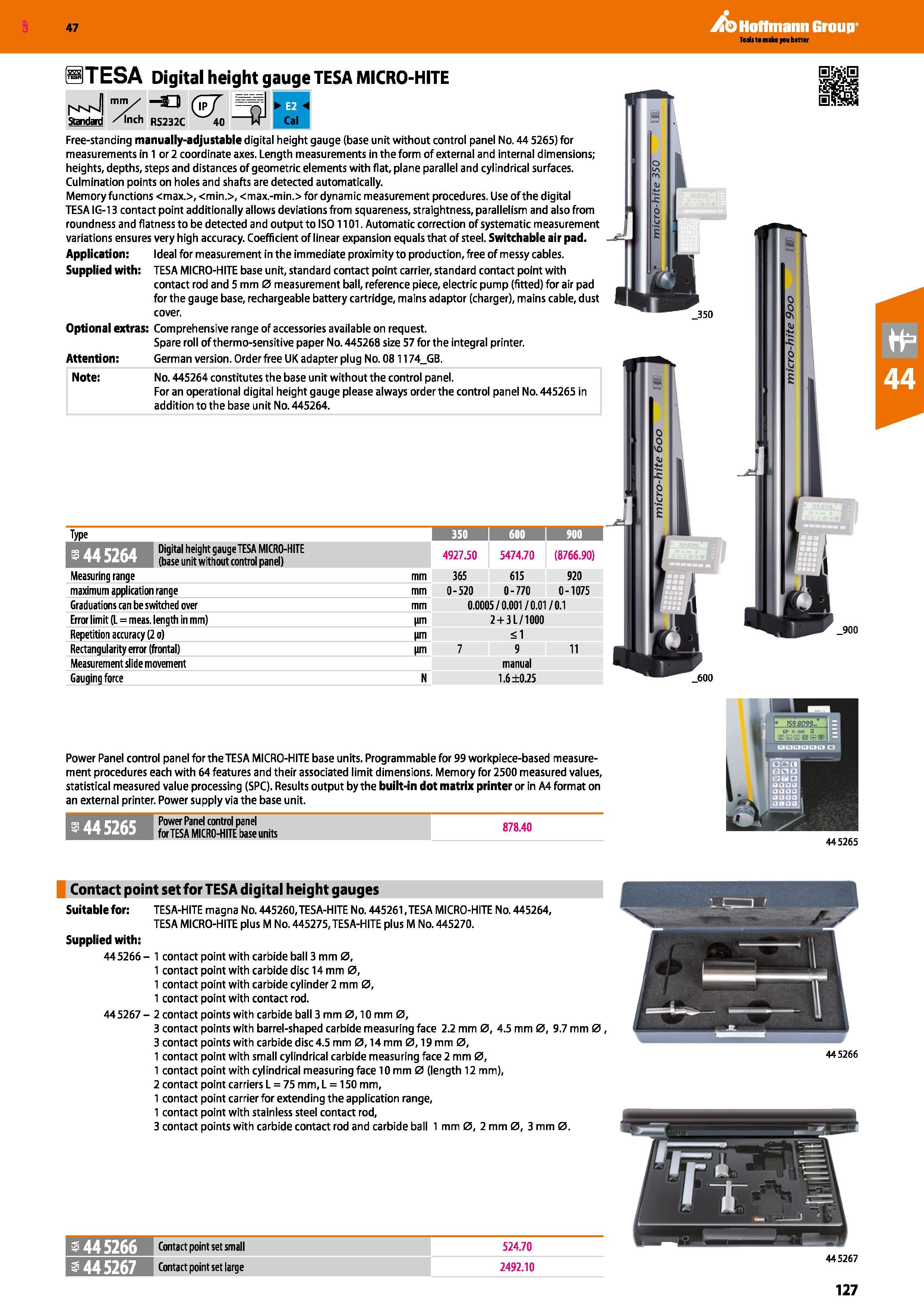 127 Hoffmann Group 47 3TESA Digital height gauge TESA MICRO-HITE vmJ Standatd y -O (wT Inch RS232C 40 Cal Free-standing manually-adjustable digital h Каталог HOFFMANN GROUP 2016 Ручной слесарно-монтажный и измерительный инструмент и оборудование от комплексного поставщика промышленных предприятий Вер. 47 Англ. Стр. 127