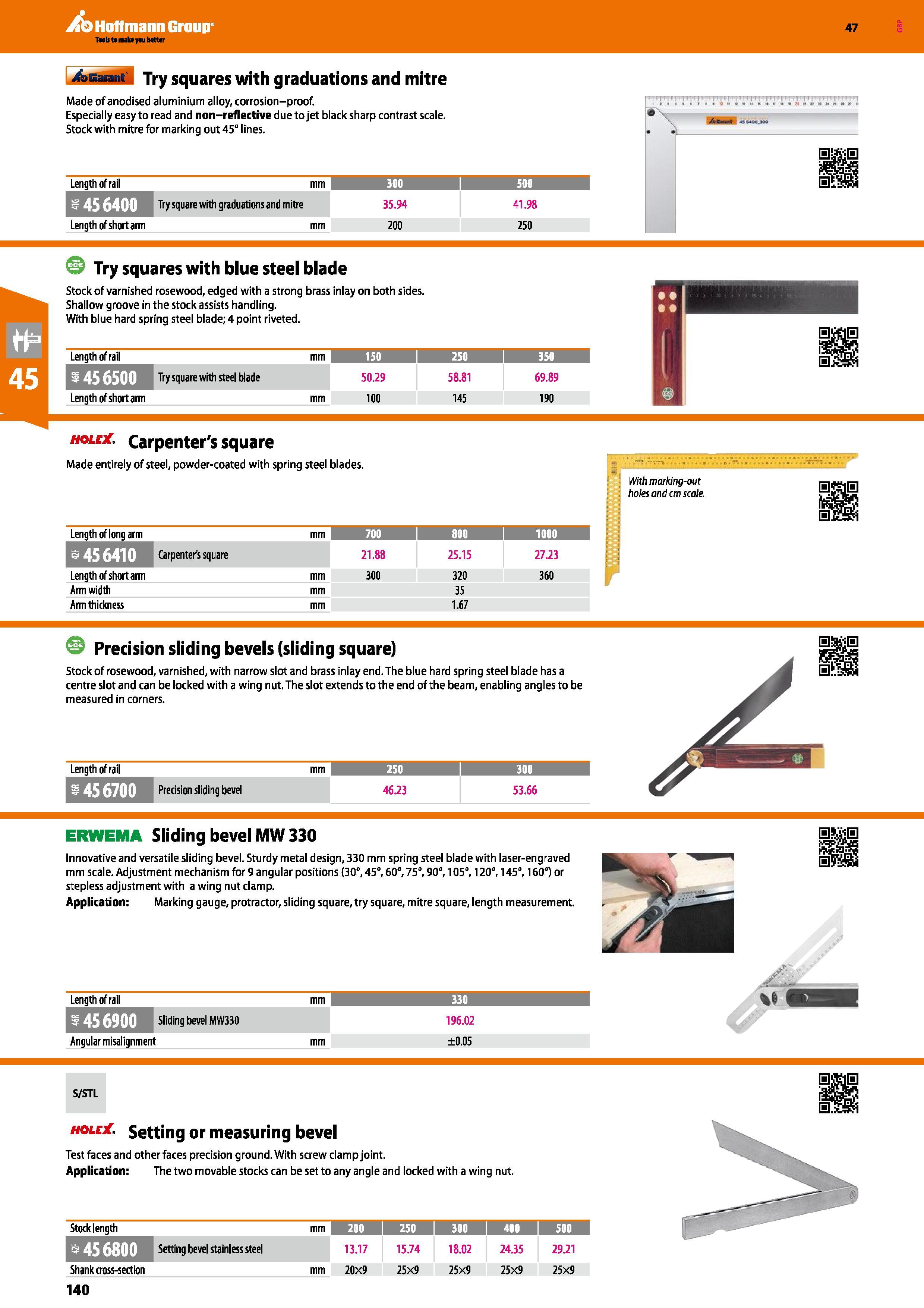 140 Hoffmann Group 47 Try squares with graduations and mitre Made of anodised aluminium alloy, corrosion-proof Especially easy to read and non-reflec Каталог HOFFMANN GROUP 2016 Ручной слесарно-монтажный и измерительный инструмент и оборудование от комплексного поставщика промышленных предприятий Вер. 47 Англ. Стр. 140