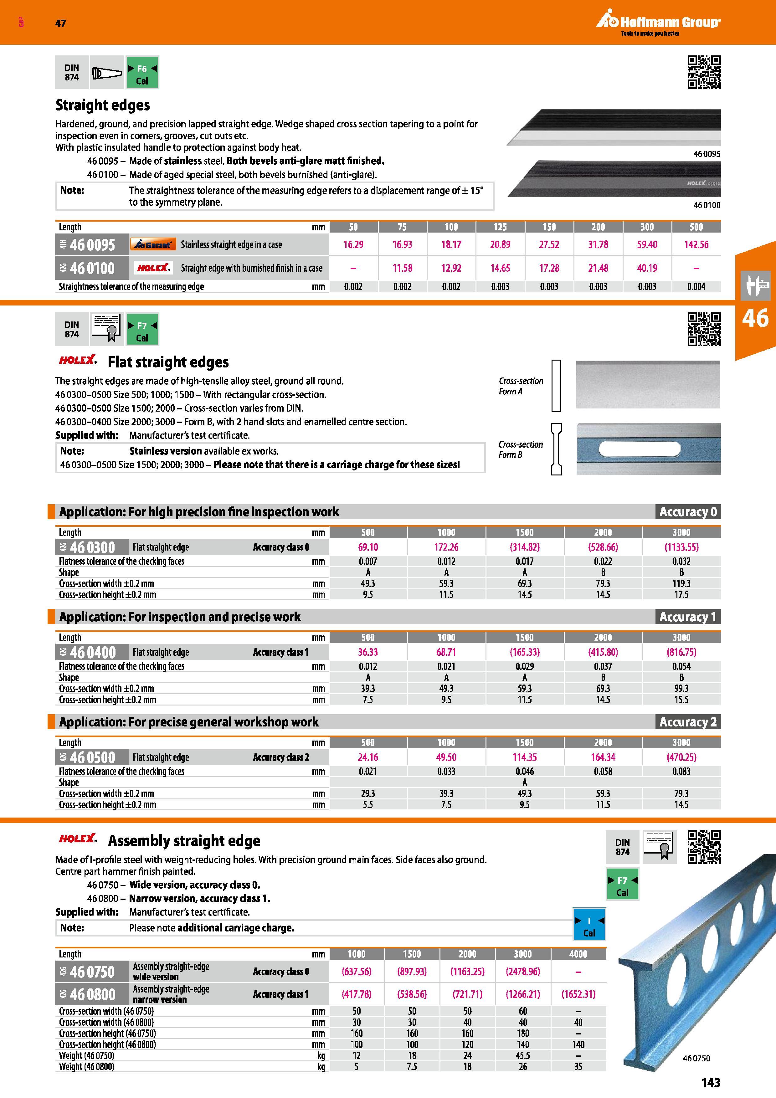 143 Hoffmann Group 47 DIN 874 Straight edges Hardened, ground, and precision lapped straight edge Wedge shaped cross section tapering to a point for Каталог HOFFMANN GROUP 2016 Ручной слесарно-монтажный и измерительный инструмент и оборудование от комплексного поставщика промышленных предприятий Вер. 47 Англ. Стр. 143