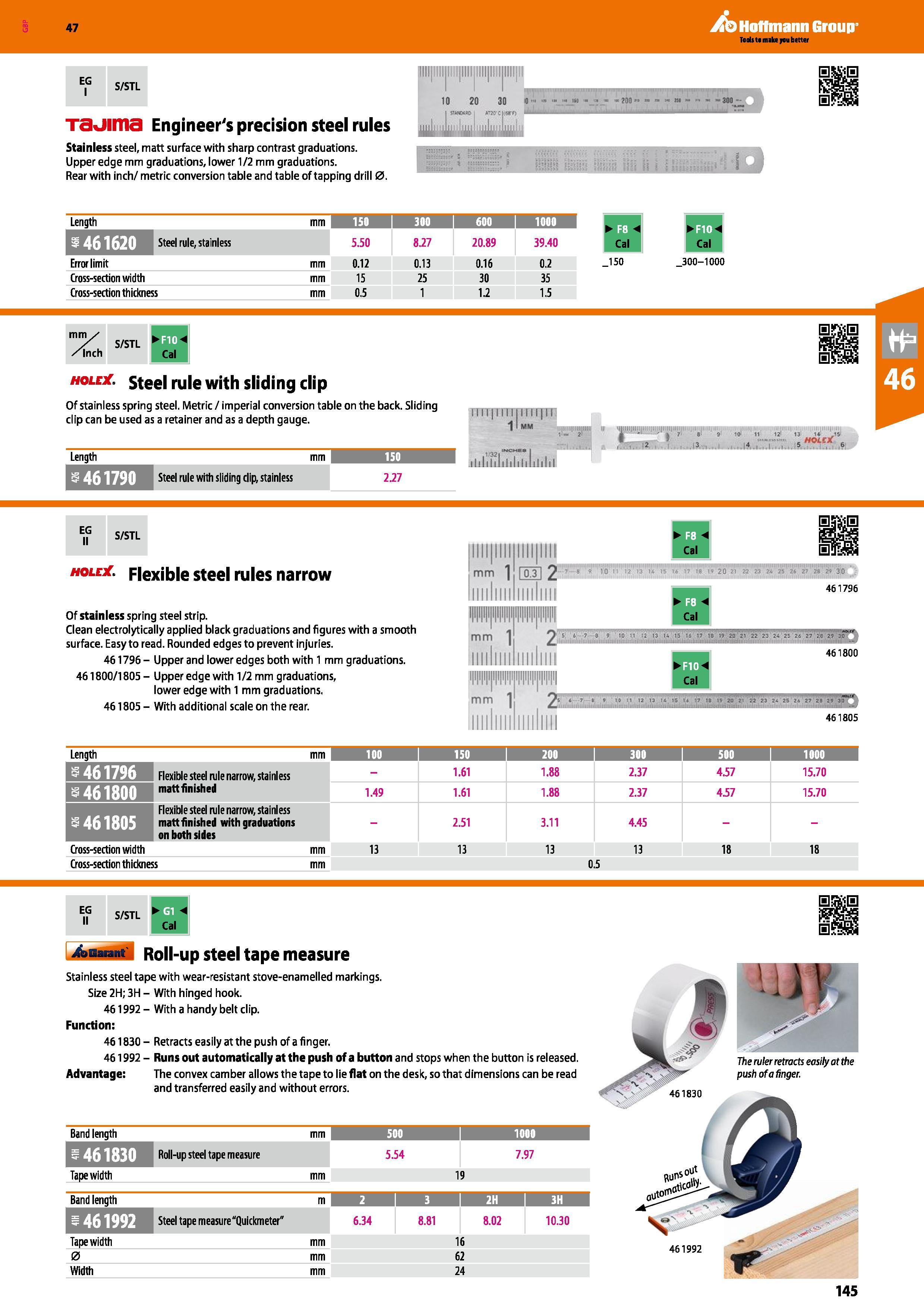 145 Hoffmann Group 47 E,G S/STL iiii iiii iiii iiiiiiii iiii ini ii 10 20 30 io - , 1M , , 200 m srall Tauima Engineer's precision steel rules siw o Каталог HOFFMANN GROUP 2016 Ручной слесарно-монтажный и измерительный инструмент и оборудование от комплексного поставщика промышленных предприятий Вер. 47 Англ. Стр. 145
