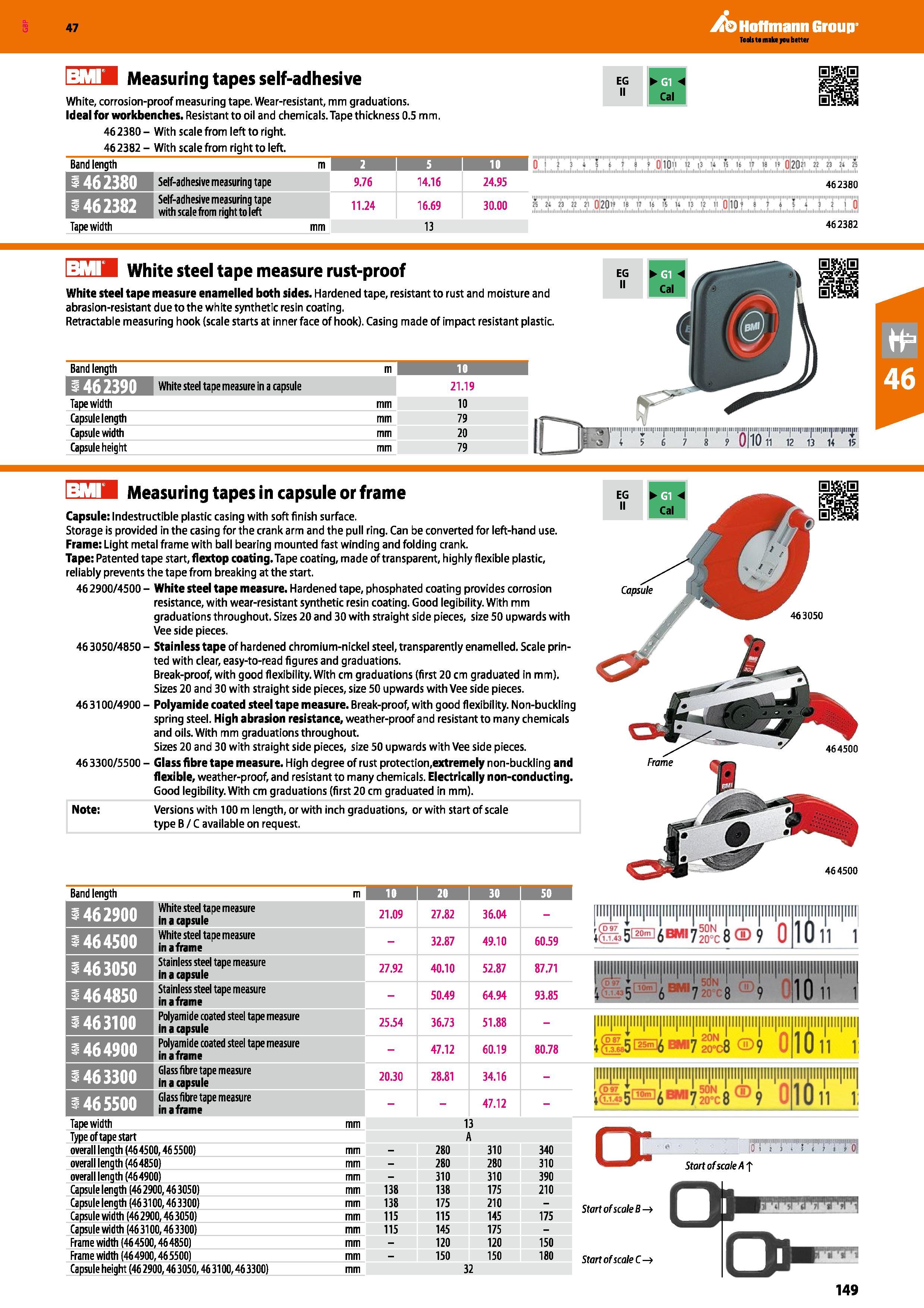 149 Hoffmann Group 47 I v n I IB Measuring tapes self-adhesive White, corrosion-proof measuring tape Wear-resistant, mm graduations Ideal for workben Каталог HOFFMANN GROUP 2016 Ручной слесарно-монтажный и измерительный инструмент и оборудование от комплексного поставщика промышленных предприятий Вер. 47 Англ. Стр. 149