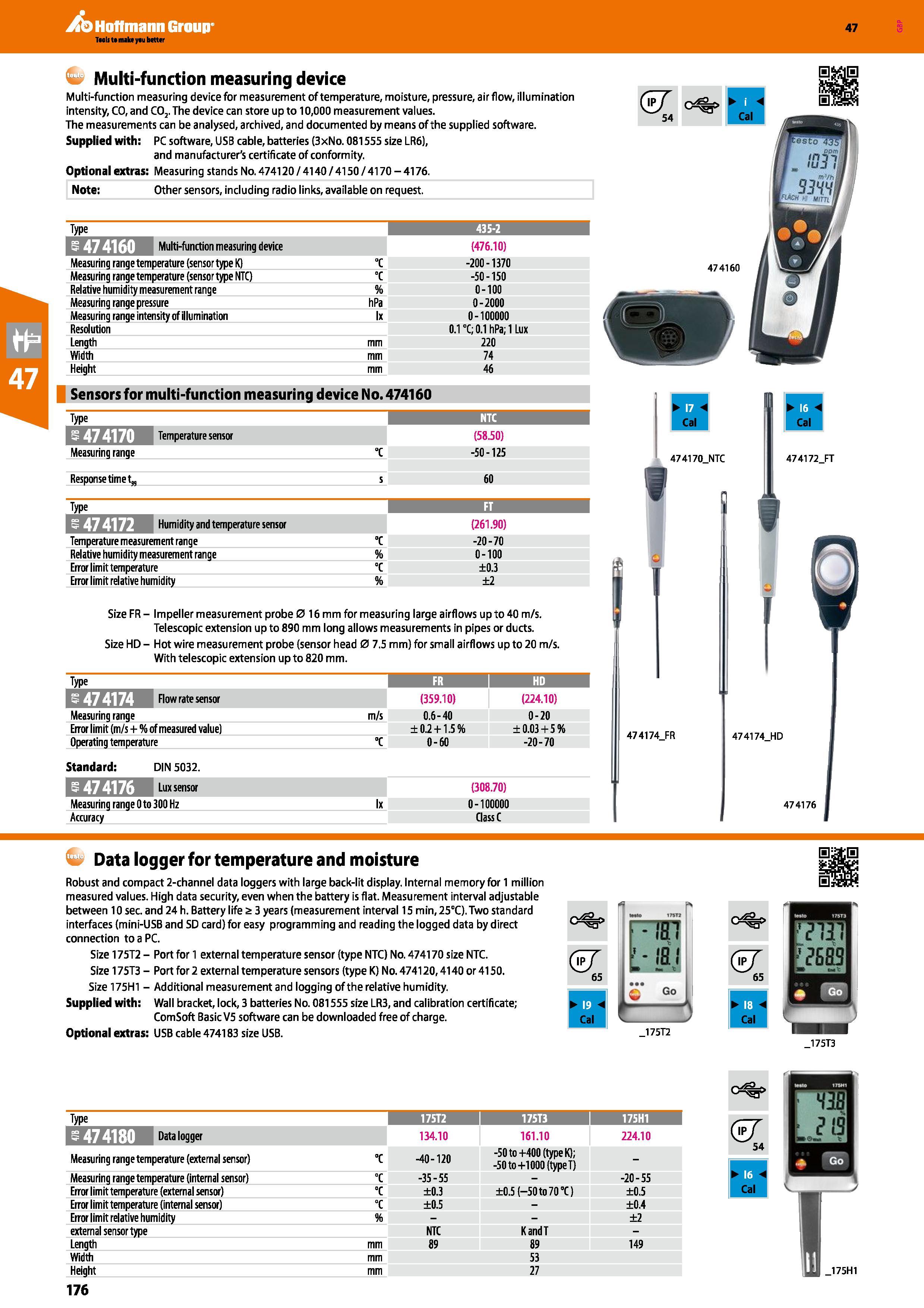 176 Hoffmann Group 47 Multi-function measuring device Multi-function measuring device for measurement of temperature, moisture, pressure, air flow, i Каталог HOFFMANN GROUP 2016 Ручной слесарно-монтажный и измерительный инструмент и оборудование от комплексного поставщика промышленных предприятий Вер. 47 Англ. Стр. 176