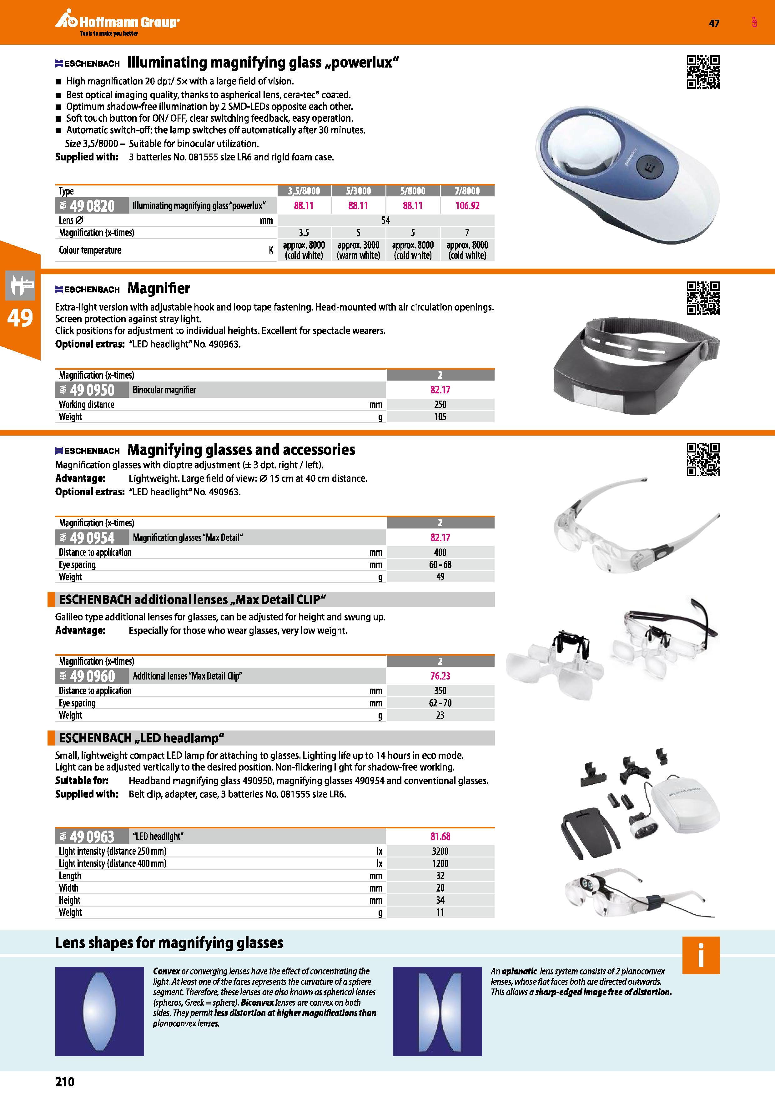 210 Hoffmann Group 47 tseschenbach Illuminating magnifying glass/rpowerlux'' High magnification 20 dpt/ Sx with a large field of vision Best optical Каталог HOFFMANN GROUP 2016 Ручной слесарно-монтажный и измерительный инструмент и оборудование от комплексного поставщика промышленных предприятий Вер. 47 Англ. Стр. 210