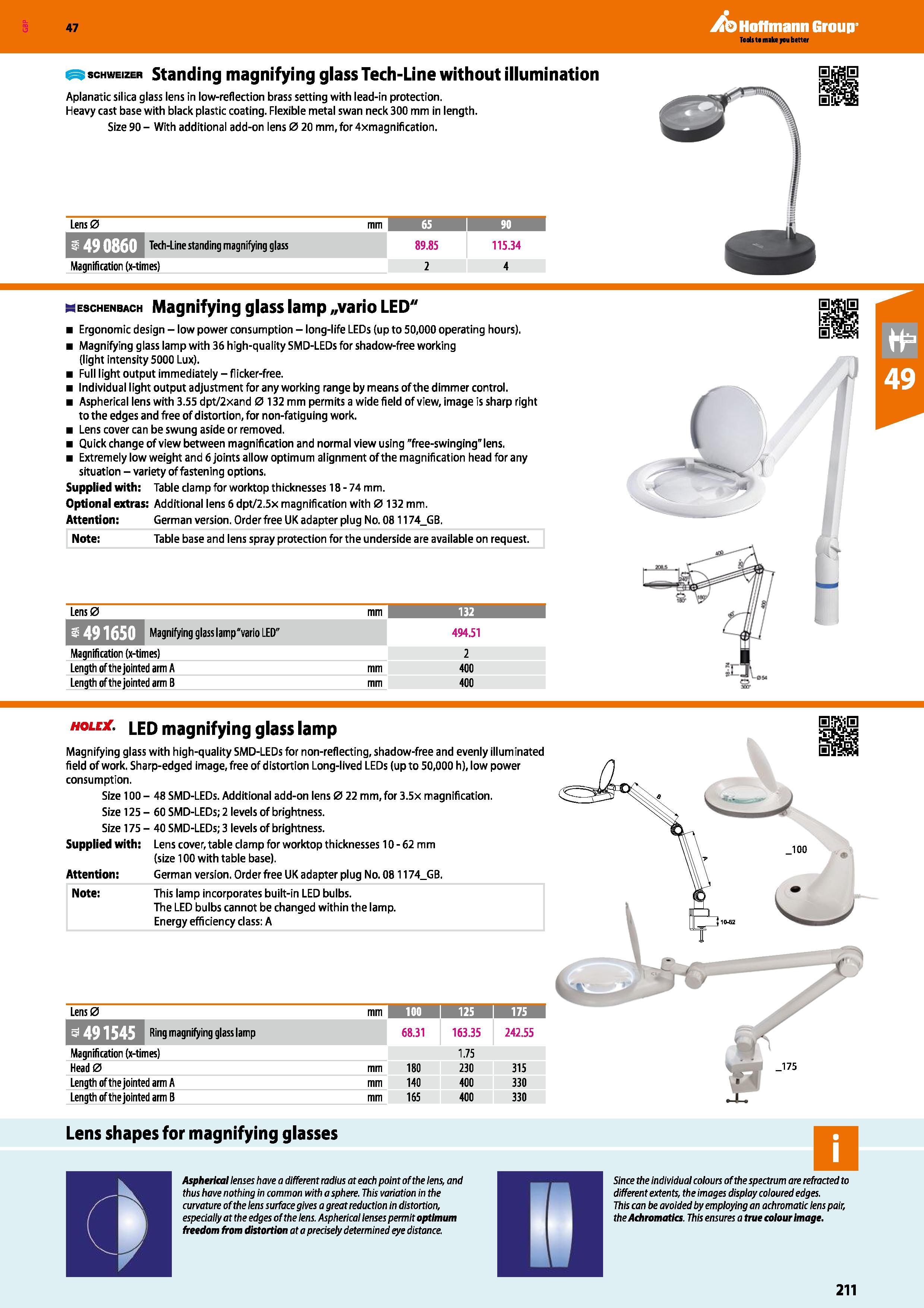 211 Hoffmann Group 47 £5 SCHWEIZER Standing magnifying glass Tech-Line without illumination Aplanatic silica glass lens in low-reflection brass setti Каталог HOFFMANN GROUP 2016 Ручной слесарно-монтажный и измерительный инструмент и оборудование от комплексного поставщика промышленных предприятий Вер. 47 Англ. Стр. 211