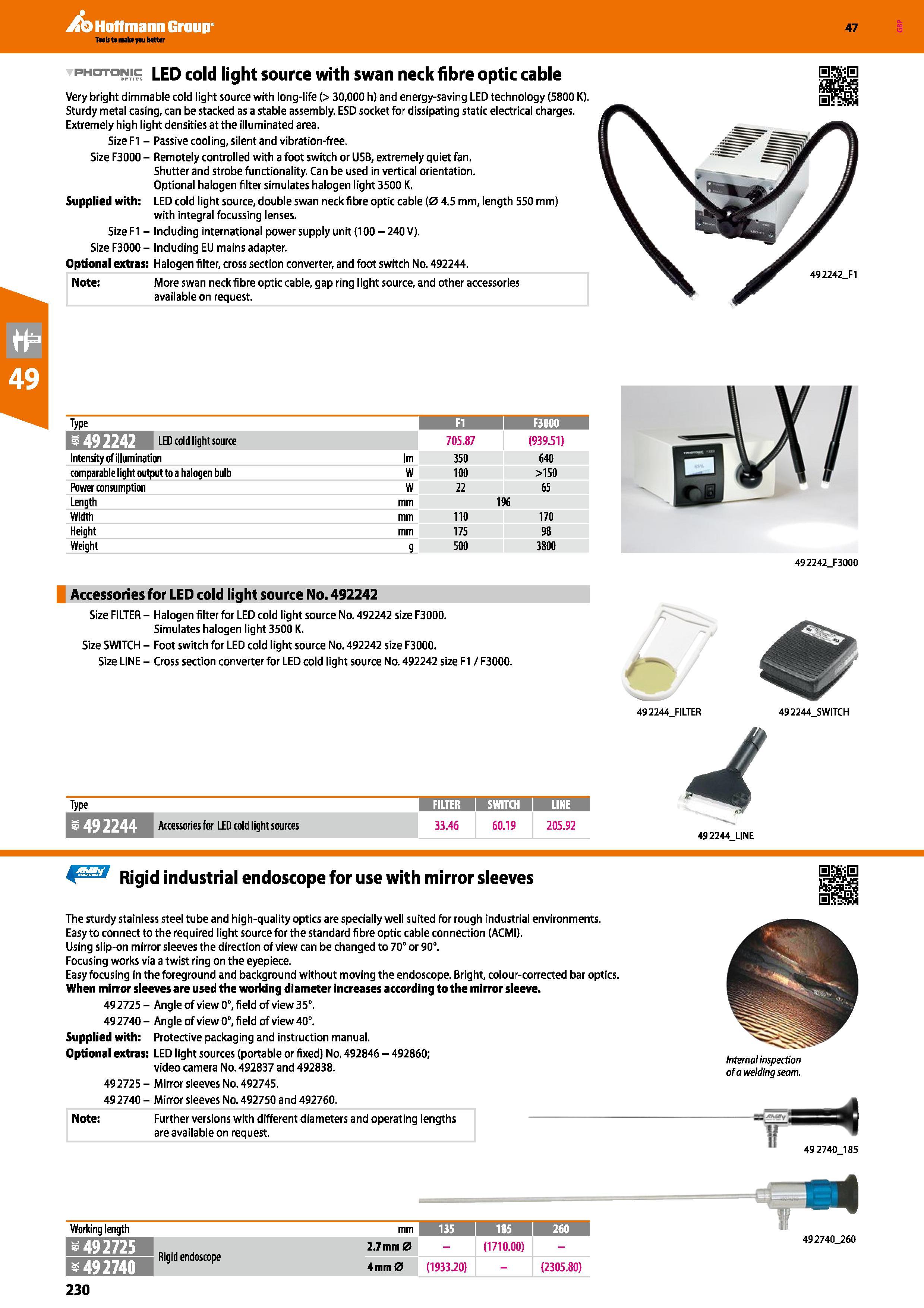 230 photon's LED cold light source with swan neck fibre optic cable Very bright dimmable cold light source with long-life (> 30,000 h) and energy-sav Каталог HOFFMANN GROUP 2016 Ручной слесарно-монтажный и измерительный инструмент и оборудование от комплексного поставщика промышленных предприятий Вер. 47 Англ. Стр. 230