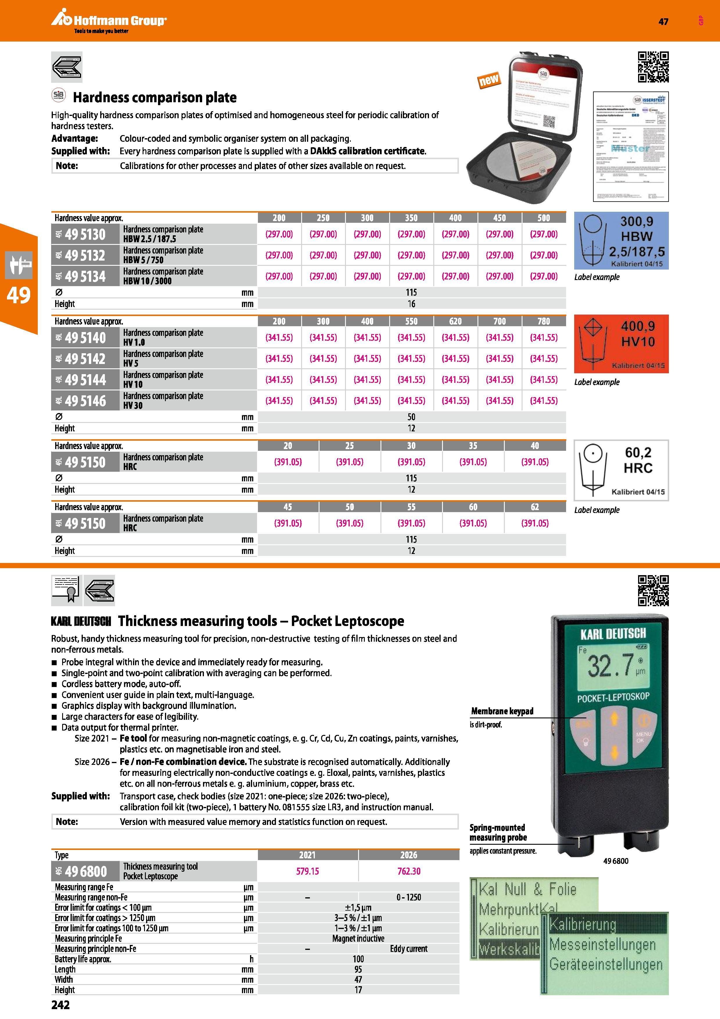242 Hoffmann Group 47 Hardness value approx 1 200 250 wi 350 i 400 i 450 i 500 49 5130 Hardness comparison plate HBW 2,5/117,5 (297 00) (297 00) (297 Каталог HOFFMANN GROUP 2016 Ручной слесарно-монтажный и измерительный инструмент и оборудование от комплексного поставщика промышленных предприятий Вер. 47 Англ. Стр. 242