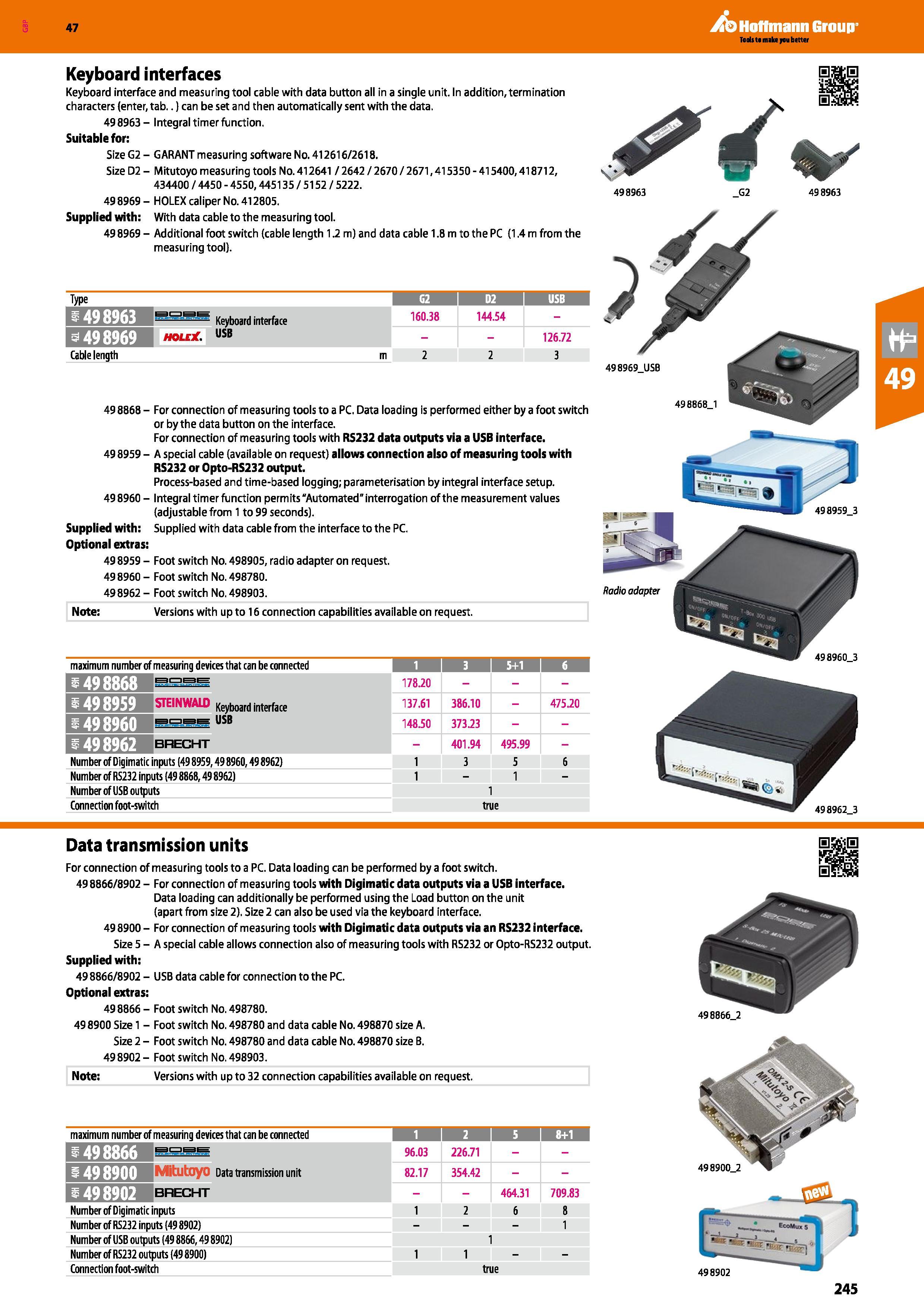 245 47 Keyboard interfaces Keyboard interface and measuring tool cable with data button all in a single unit In addition, termination characters (ent Каталог HOFFMANN GROUP 2016 Ручной слесарно-монтажный и измерительный инструмент и оборудование от комплексного поставщика промышленных предприятий Вер. 47 Англ. Стр. 245