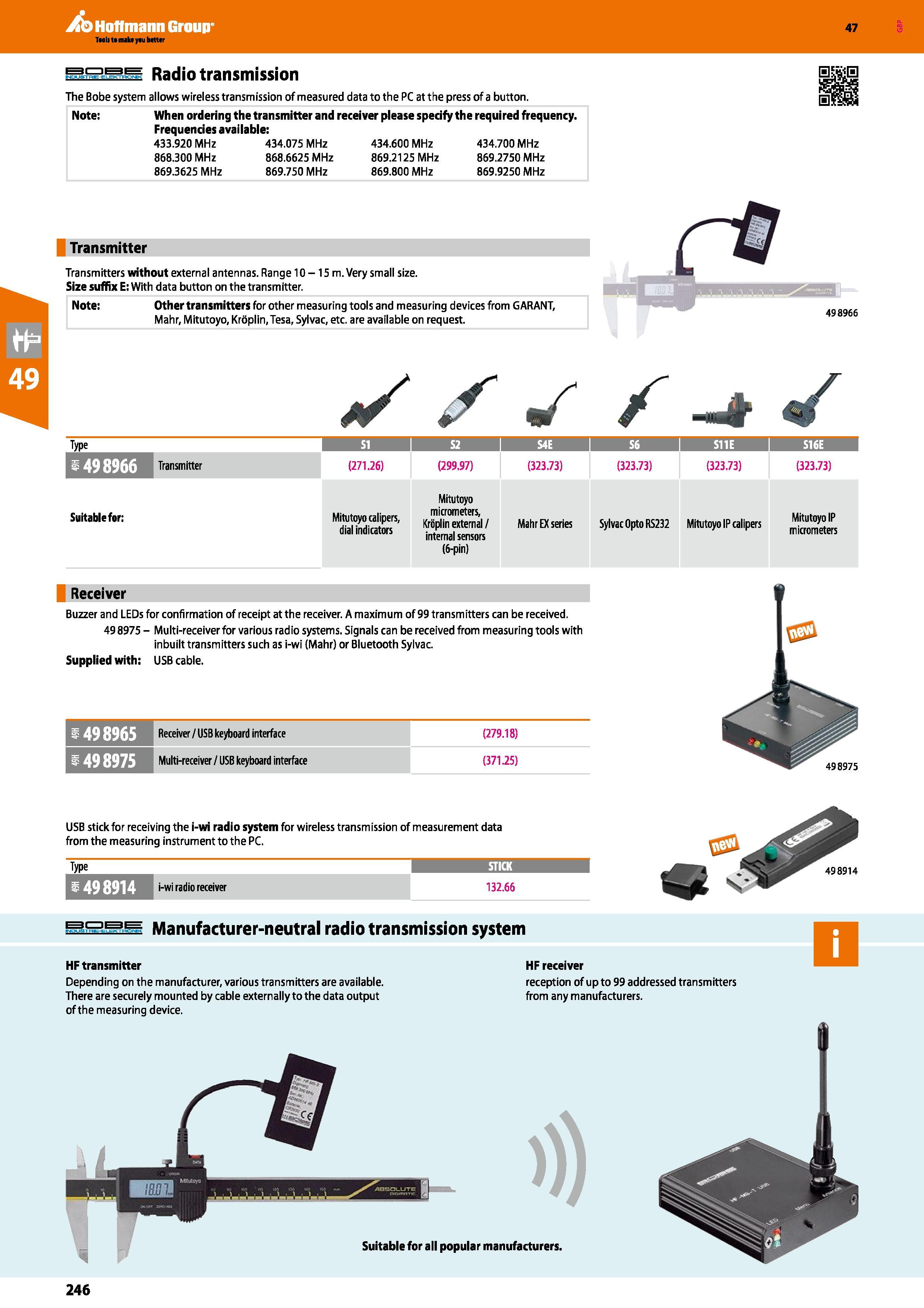 246 Hoffmann Group 47 Taali ta make yau better Radio transmission The Bobe system allows wireless transmission of measured data to the PC at the pres Каталог HOFFMANN GROUP 2016 Ручной слесарно-монтажный и измерительный инструмент и оборудование от комплексного поставщика промышленных предприятий Вер. 47 Англ. Стр. 246