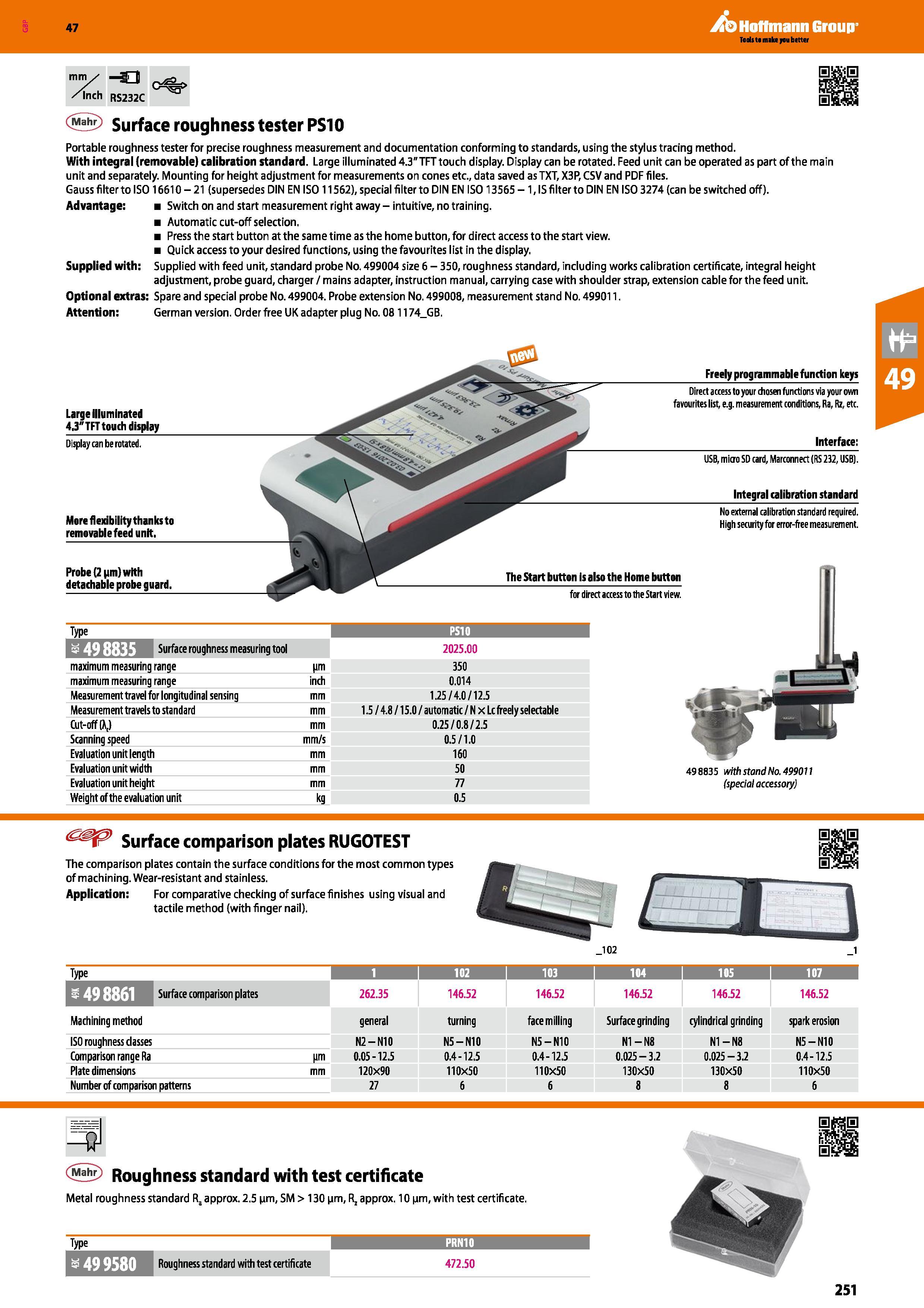 251 Hoffmann Group 47 Inch RS232C Surface roughness tester PS10 Portable roughness tester for precise roughness measurement and documentation conform Каталог HOFFMANN GROUP 2016 Ручной слесарно-монтажный и измерительный инструмент и оборудование от комплексного поставщика промышленных предприятий Вер. 47 Англ. Стр. 251