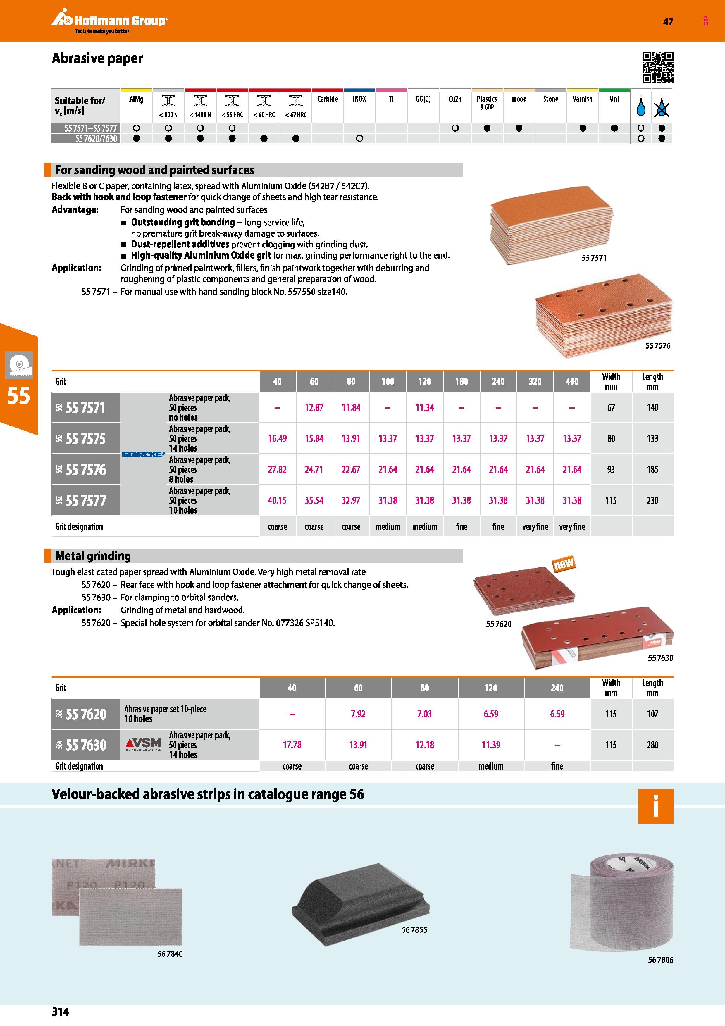 314 Hoffmann Group 47 Abrasive paper Suitable for/ v, m/s AIMg X < 900 N X < 1400 N X <55 HRC X < 60 HRC Carbide <67 HRC IN0X Ti GG G) CuZn Plastics Каталог HOFFMANN GROUP 2016 Ручной слесарно-монтажный и измерительный инструмент и оборудование от комплексного поставщика промышленных предприятий Вер. 47 Англ. Стр. 314