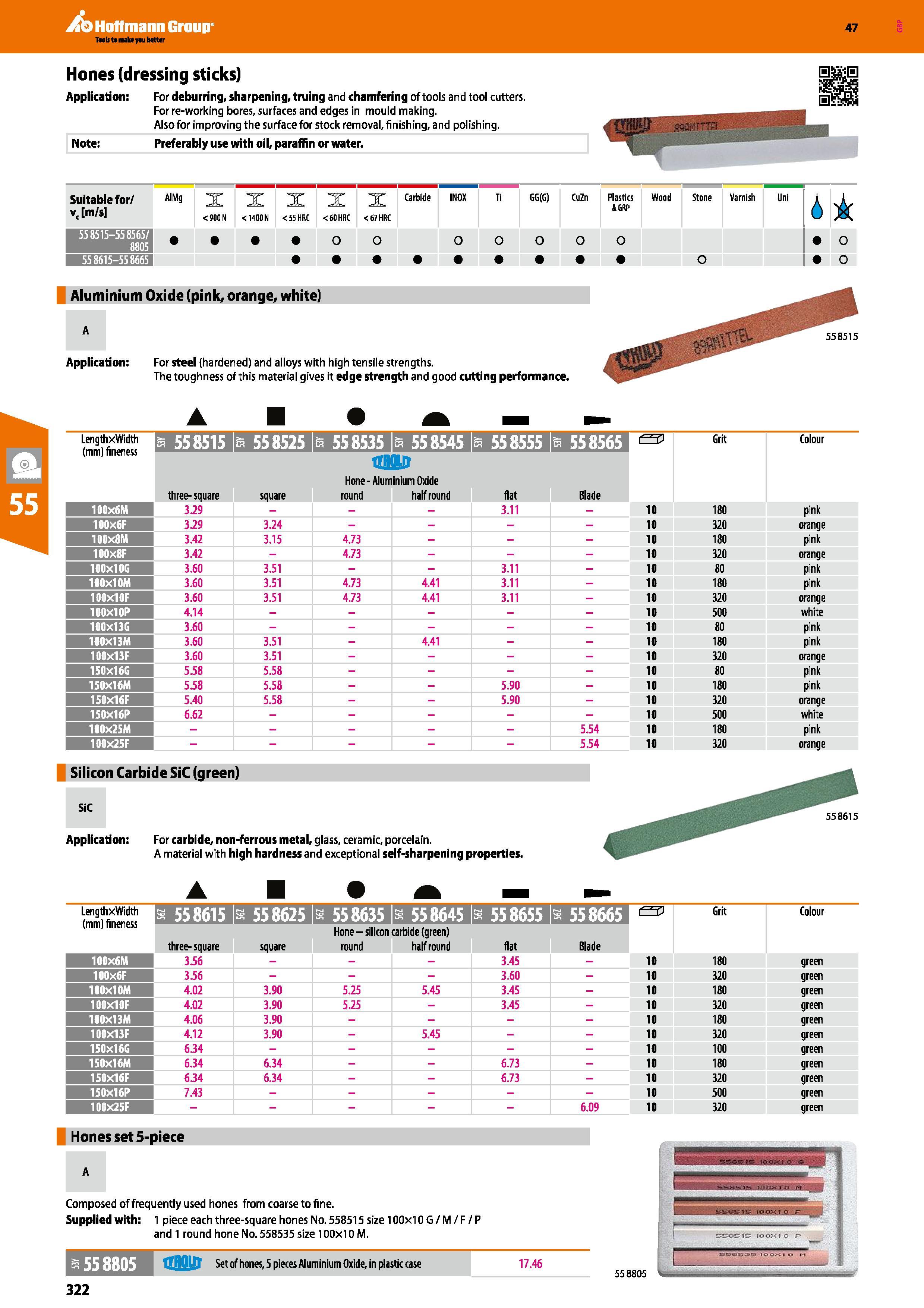 322 Hoffmann Group 47 Hones (dressing sticks) Application: Note: For deburring, sharpening, truing and chamfering of tools and tool cutters For re-wo Каталог HOFFMANN GROUP 2016 Ручной слесарно-монтажный и измерительный инструмент и оборудование от комплексного поставщика промышленных предприятий Вер. 47 Англ. Стр. 322