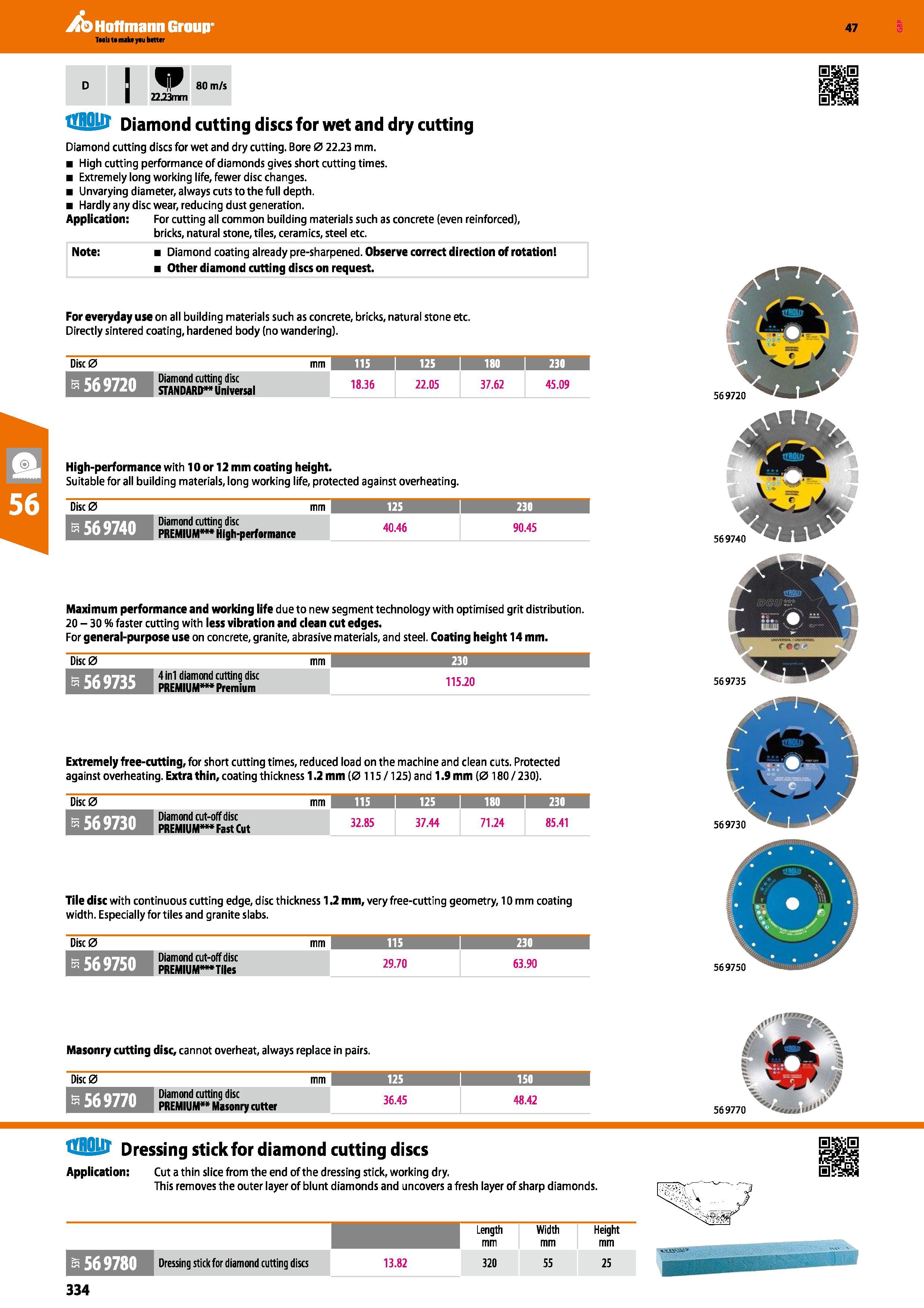 334 Hoffmann Group 47 tXBfiiJ Diamond cutting discs for wet and dry cutting Diamond cutting discs for wet and dry cutting Bore 0 22 23 mm High cuttin Каталог HOFFMANN GROUP 2016 Ручной слесарно-монтажный и измерительный инструмент и оборудование от комплексного поставщика промышленных предприятий Вер. 47 Англ. Стр. 334