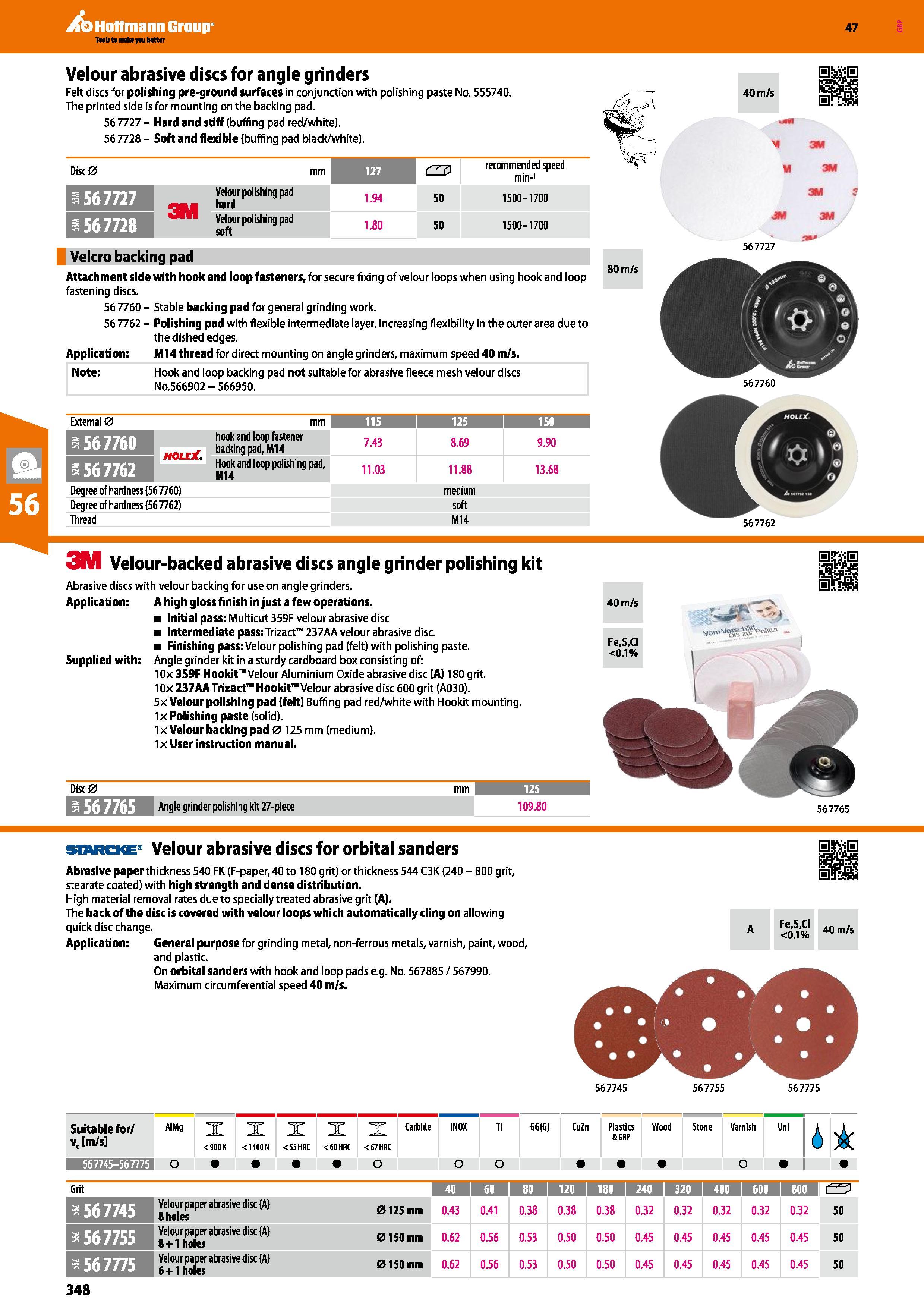 348 Hoffmann Group 47 Velour abrasive discs for angle grinders Felt discs for polishing pre-ground surfaces in conjunction with polishing paste No 55 Каталог HOFFMANN GROUP 2016 Ручной слесарно-монтажный и измерительный инструмент и оборудование от комплексного поставщика промышленных предприятий Вер. 47 Англ. Стр. 348