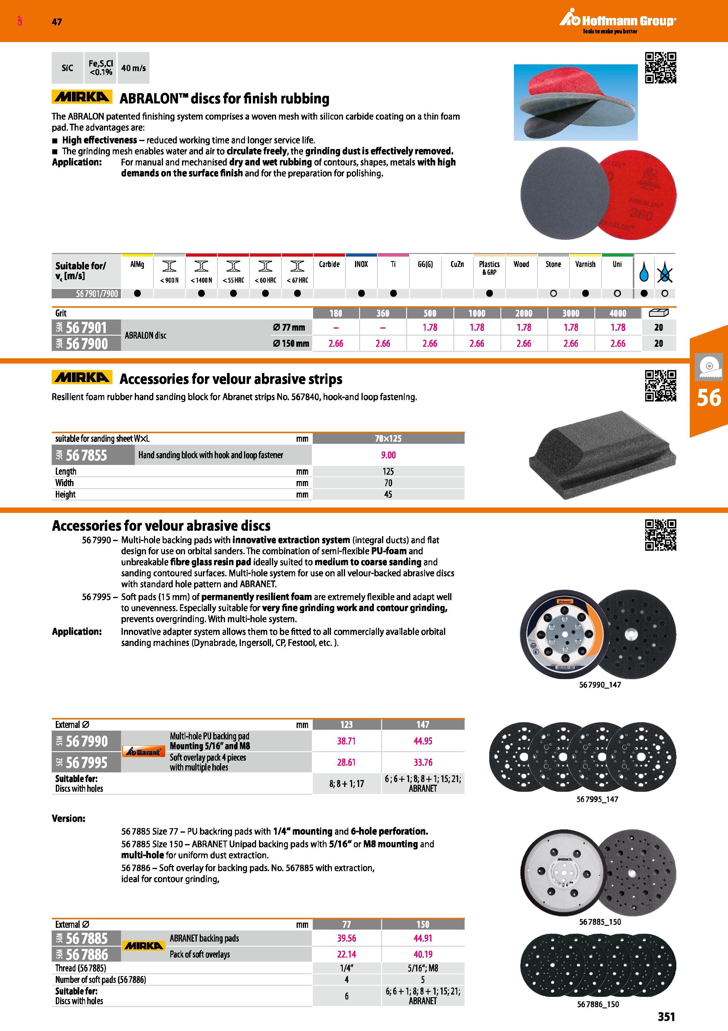351 Hoffmann Group 47 SiC Fe,S,CI <0 1% 40 m/s AIIRKIX ABRALON discs for finish rubbing The ABRALON patented finishing system comprises a woven mesh Каталог HOFFMANN GROUP 2016 Ручной слесарно-монтажный и измерительный инструмент и оборудование от комплексного поставщика промышленных предприятий Вер. 47 Англ. Стр. 351
