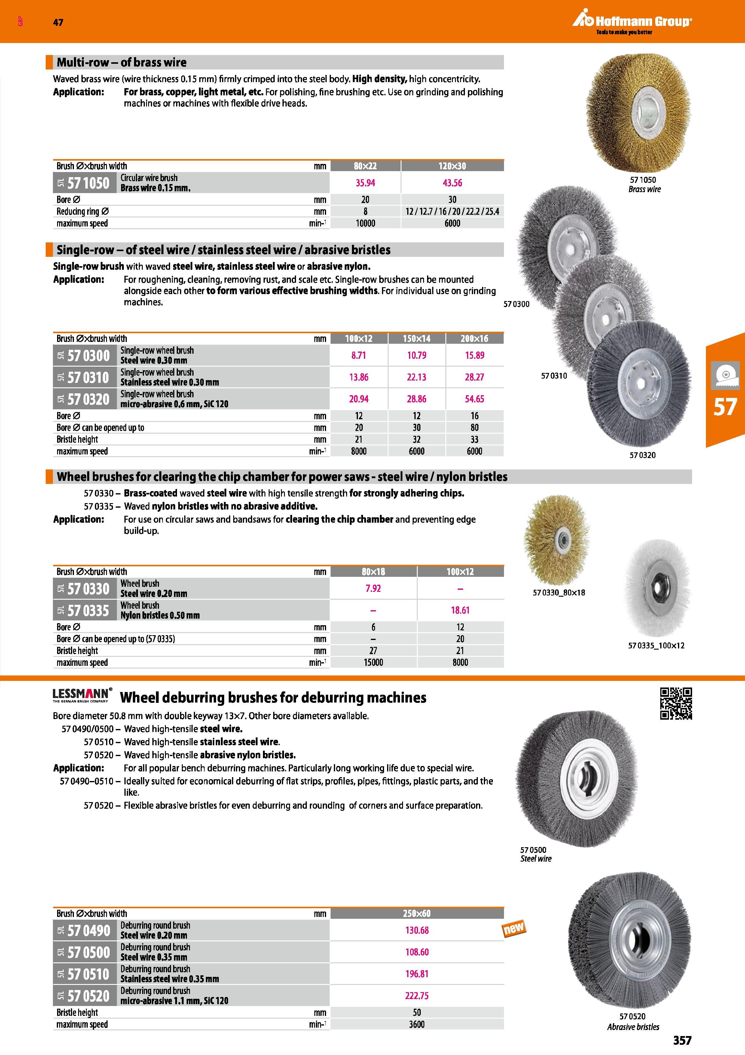 357 Hoffmann Group 47 Multi-row - of brass wire Waved brass wire (wire thickness 0 15 mm) firmly crimped into the steel body High density, high conce Каталог HOFFMANN GROUP 2016 Ручной слесарно-монтажный и измерительный инструмент и оборудование от комплексного поставщика промышленных предприятий Вер. 47 Англ. Стр. 357