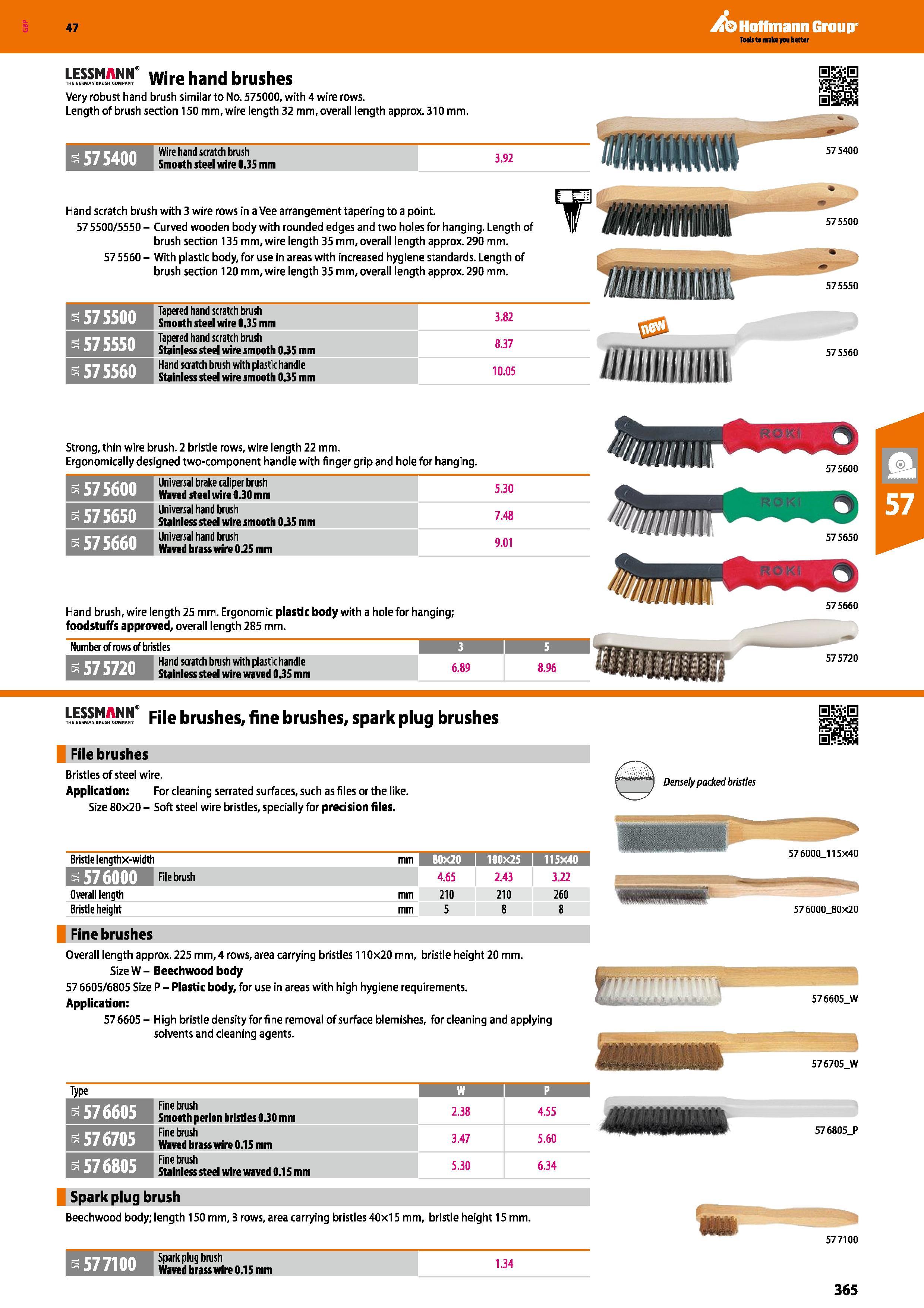 365 Hoffmann Group 47 wire hand brushes Very robust hand brush similar to No 575000, with 4 wire rows Length of brush section 150 mm, wire length 32 Каталог HOFFMANN GROUP 2016 Ручной слесарно-монтажный и измерительный инструмент и оборудование от комплексного поставщика промышленных предприятий Вер. 47 Англ. Стр. 365