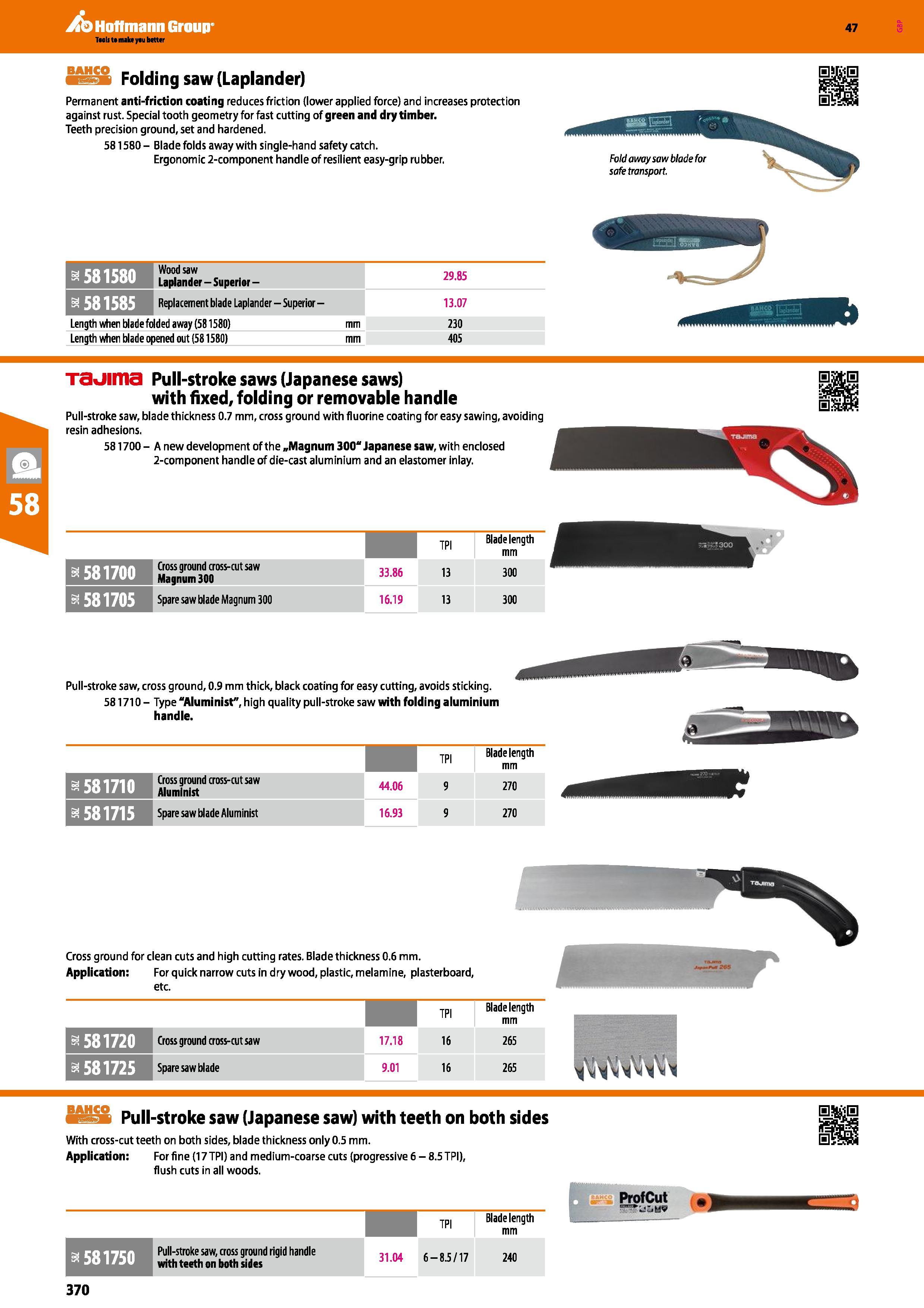 370 Hoffmann Group 47 BAHCO Folding saw (Laplander) Permanent anti-friction coating reduces friction (lower applied force) and increases protection a Каталог HOFFMANN GROUP 2016 Ручной слесарно-монтажный и измерительный инструмент и оборудование от комплексного поставщика промышленных предприятий Вер. 47 Англ. Стр. 370