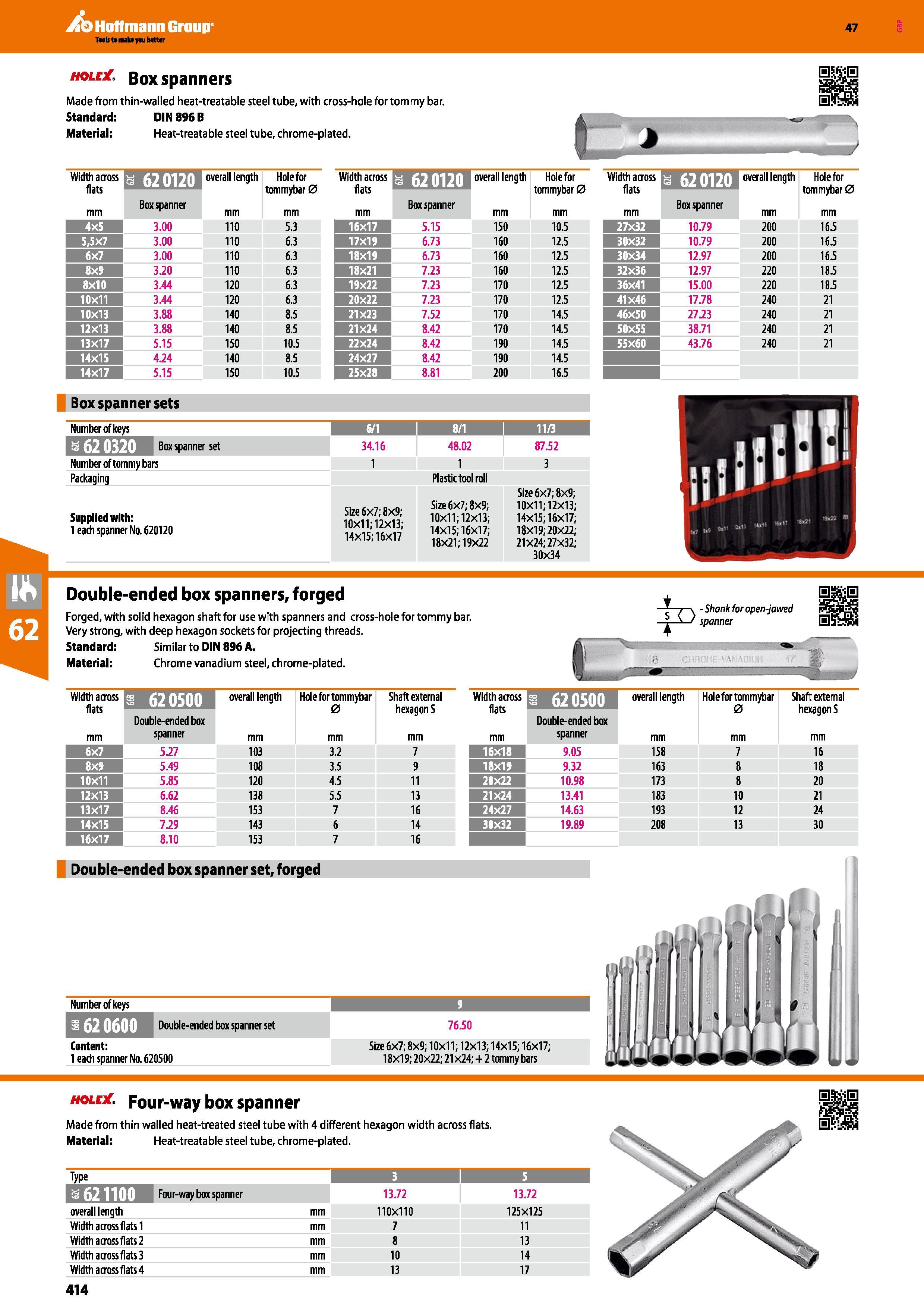 414 Hoffmann Group 47 holoC Box spanners Made from thin-walled heat-treatable steel tube, with cross-hole for tommy bar Standard: DIN 896 B Material: Каталог HOFFMANN GROUP 2016 Ручной слесарно-монтажный и измерительный инструмент и оборудование от комплексного поставщика промышленных предприятий Вер. 47 Англ. Стр. 414