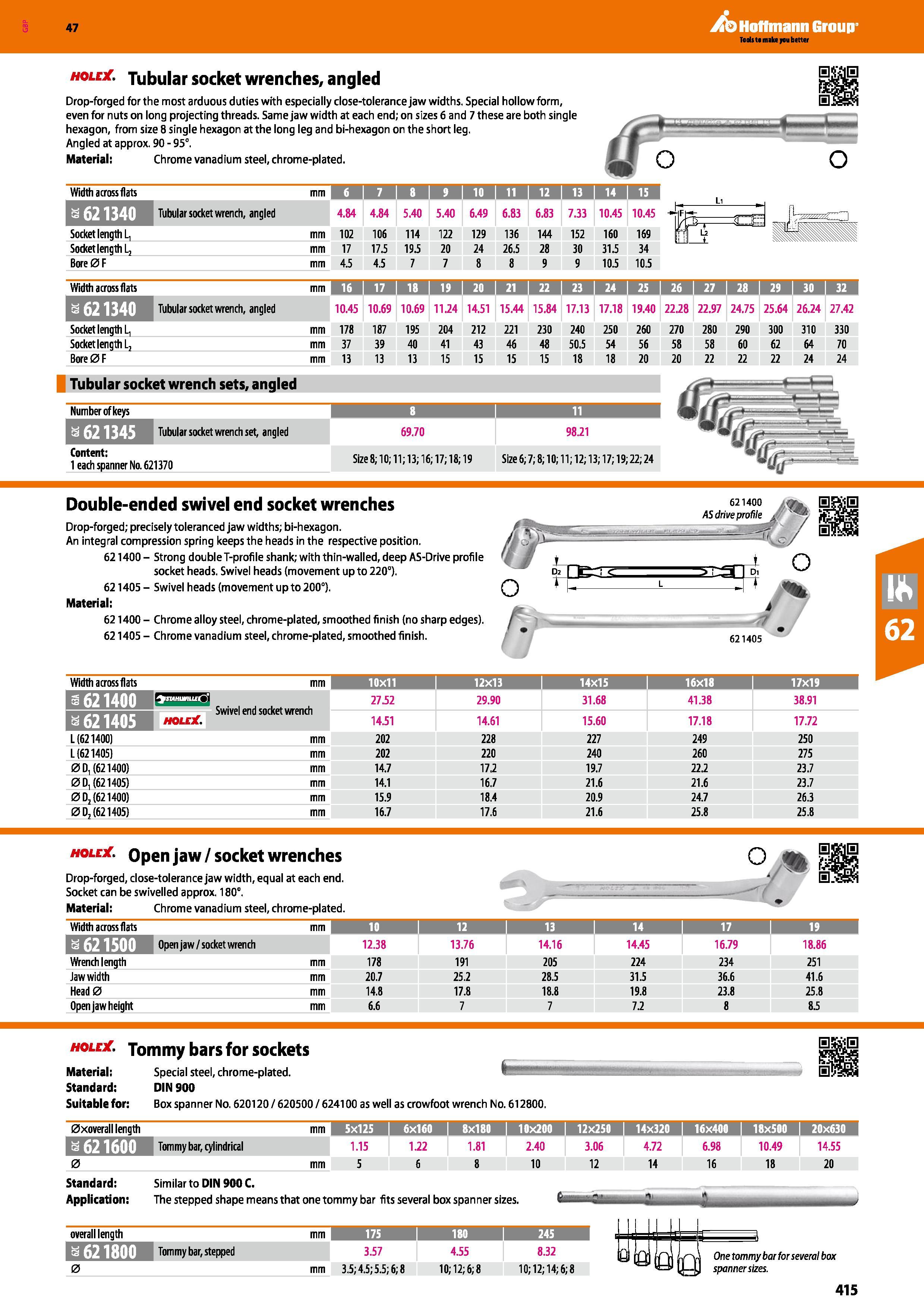 415 Hoffmann Group 47 hole Tubular socket wrenches, angled Drop-forged for the most arduous duties with especially dose-tolerance jaw widths Special Каталог HOFFMANN GROUP 2016 Ручной слесарно-монтажный и измерительный инструмент и оборудование от комплексного поставщика промышленных предприятий Вер. 47 Англ. Стр. 415