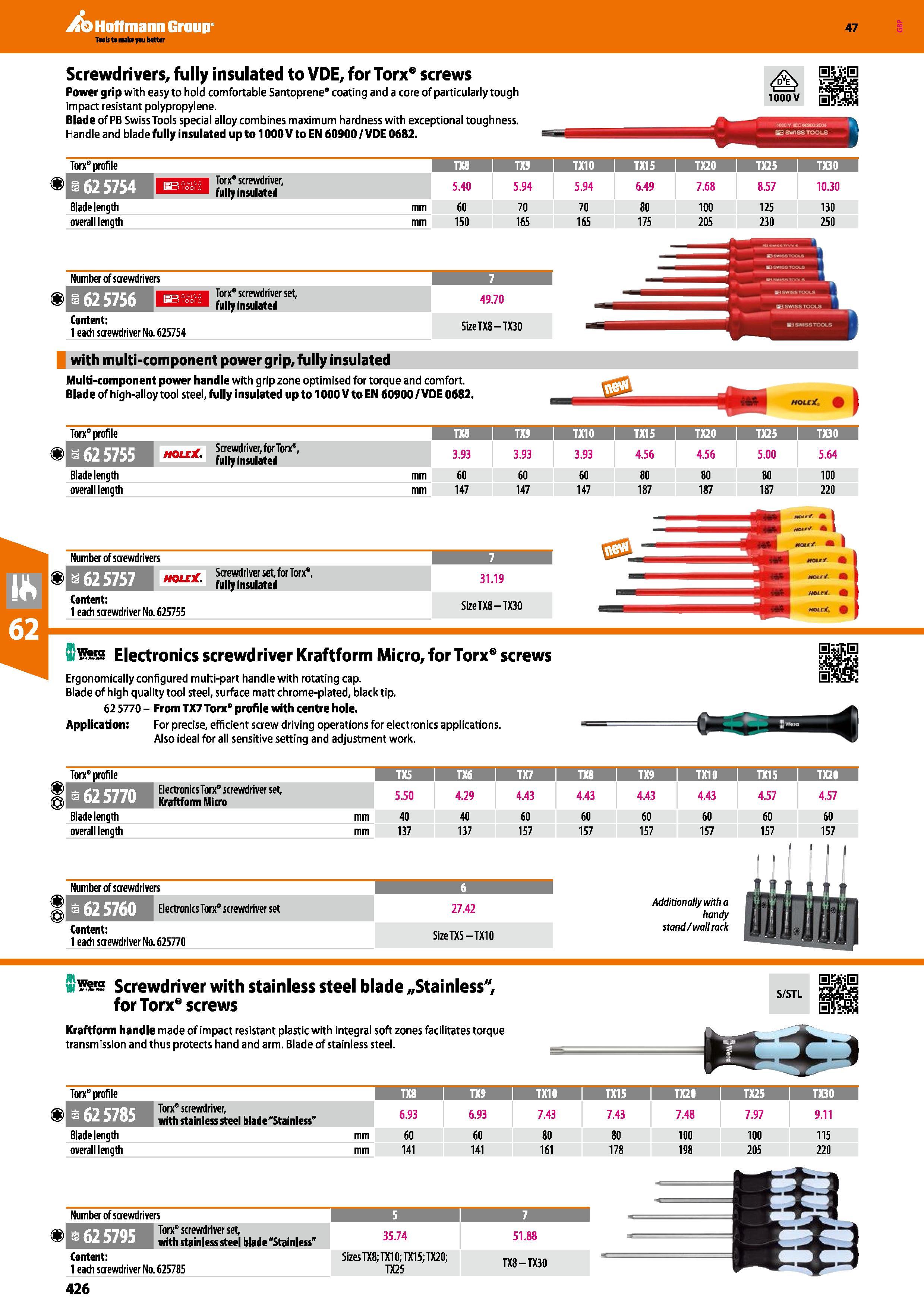426 Hoffmann Group 47 Screwdrivers, fully insulated to VDE, for Torx screws Power grip with easy to hold comfortable Santoprene' coating and a core o Каталог HOFFMANN GROUP 2016 Ручной слесарно-монтажный и измерительный инструмент и оборудование от комплексного поставщика промышленных предприятий Вер. 47 Англ. Стр. 426