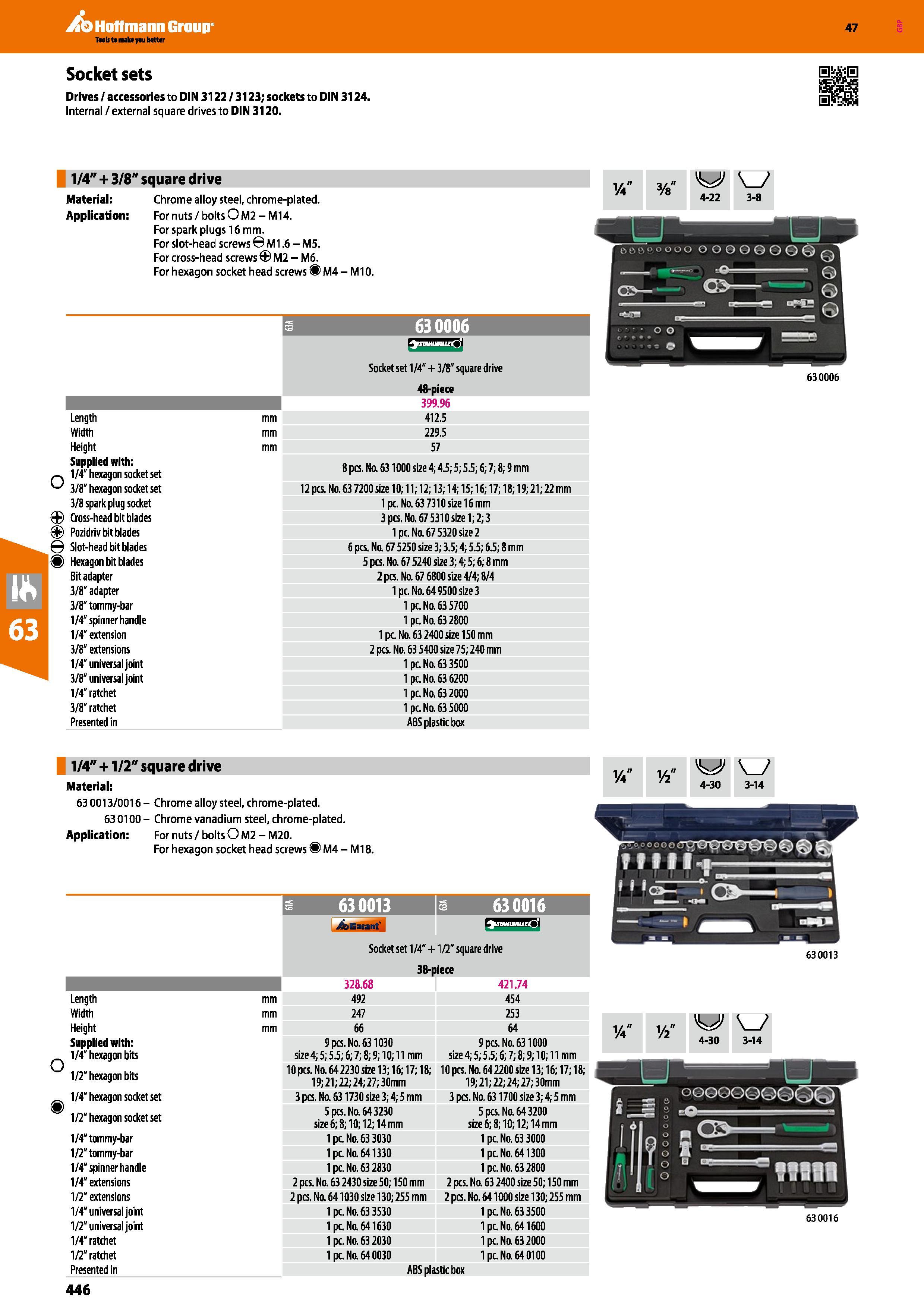 446 Hoffmann Group 47 Tm It t make yau better Socket sets Drives / accessories to DIN 3122 / 3123; sockets to DIN 3124 Internal /external square driv Каталог HOFFMANN GROUP 2016 Ручной слесарно-монтажный и измерительный инструмент и оборудование от комплексного поставщика промышленных предприятий Вер. 47 Англ. Стр. 446