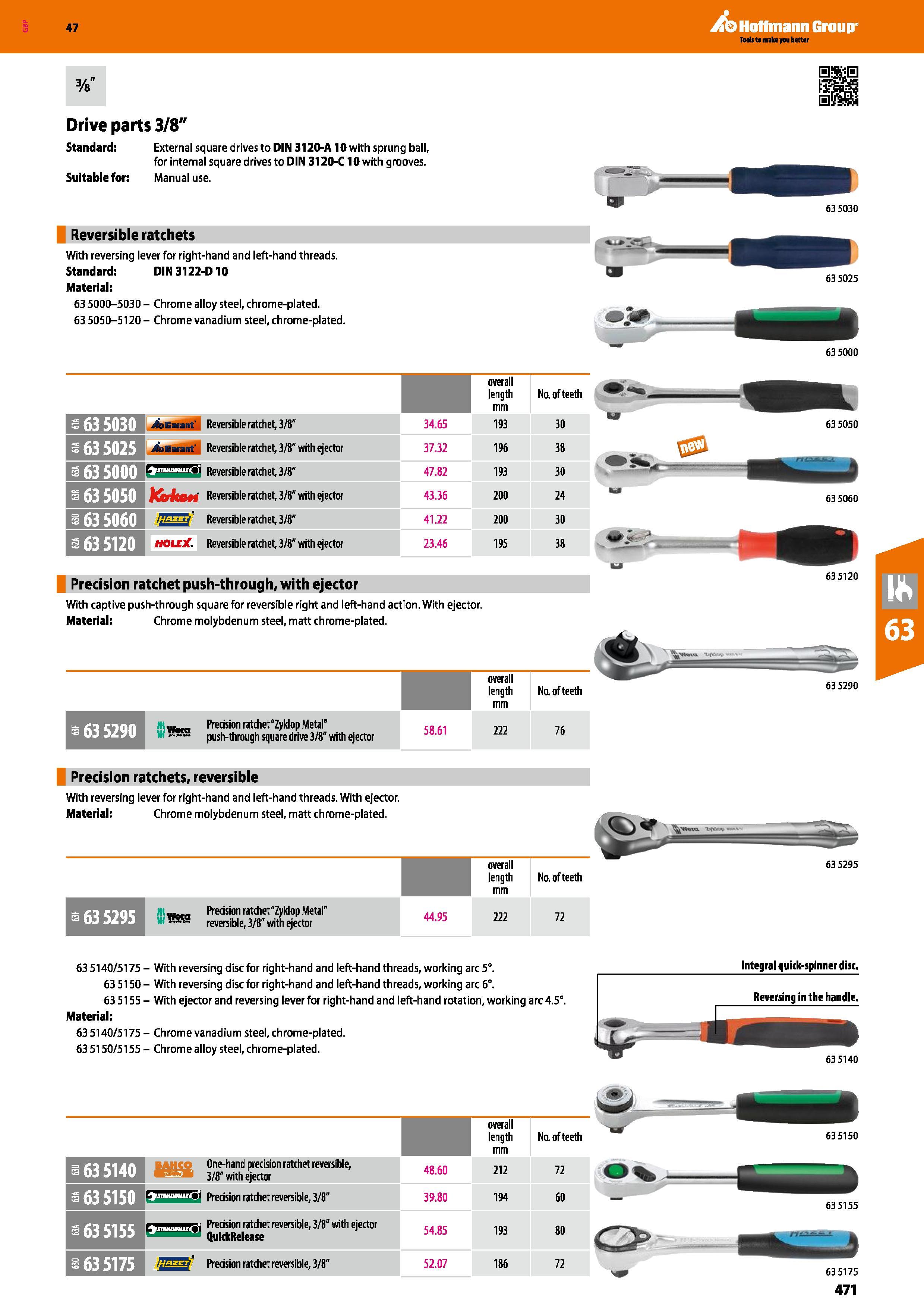 471 Hoffmann Group 47 0380 sSsSS Drive parts 3/8 Standard: External square drives to DIN 3120-A10 with sprung ball, for internal square drives to DIN Каталог HOFFMANN GROUP 2016 Ручной слесарно-монтажный и измерительный инструмент и оборудование от комплексного поставщика промышленных предприятий Вер. 47 Англ. Стр. 471
