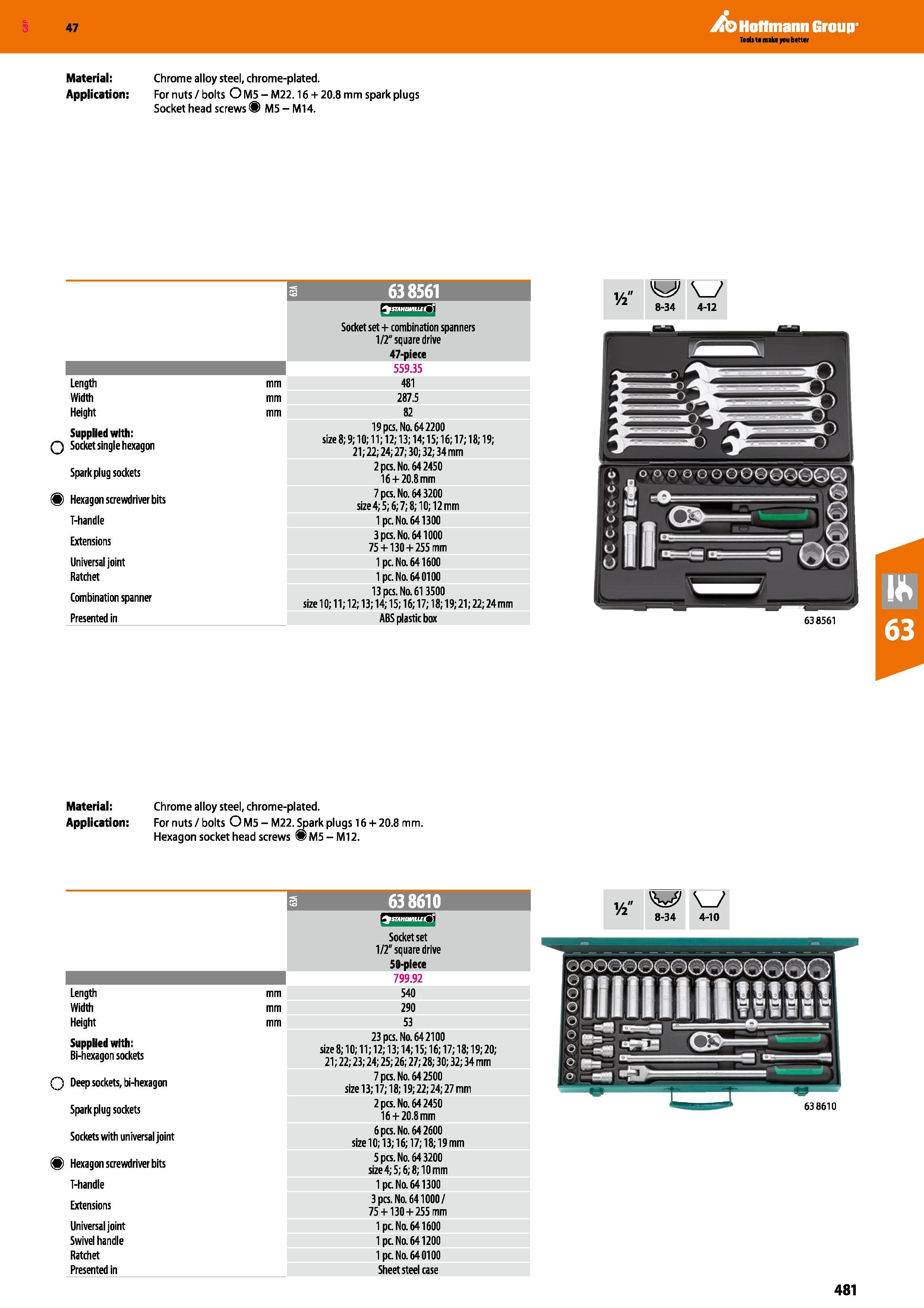 481 Hoffmann Group 47 Material: Chrome alloy steel, chrome-plated Application: For nuts / bolts O M5 - M22 16 + 20 8 mm spark plugs Socket head screw Каталог HOFFMANN GROUP 2016 Ручной слесарно-монтажный и измерительный инструмент и оборудование от комплексного поставщика промышленных предприятий Вер. 47 Англ. Стр. 481