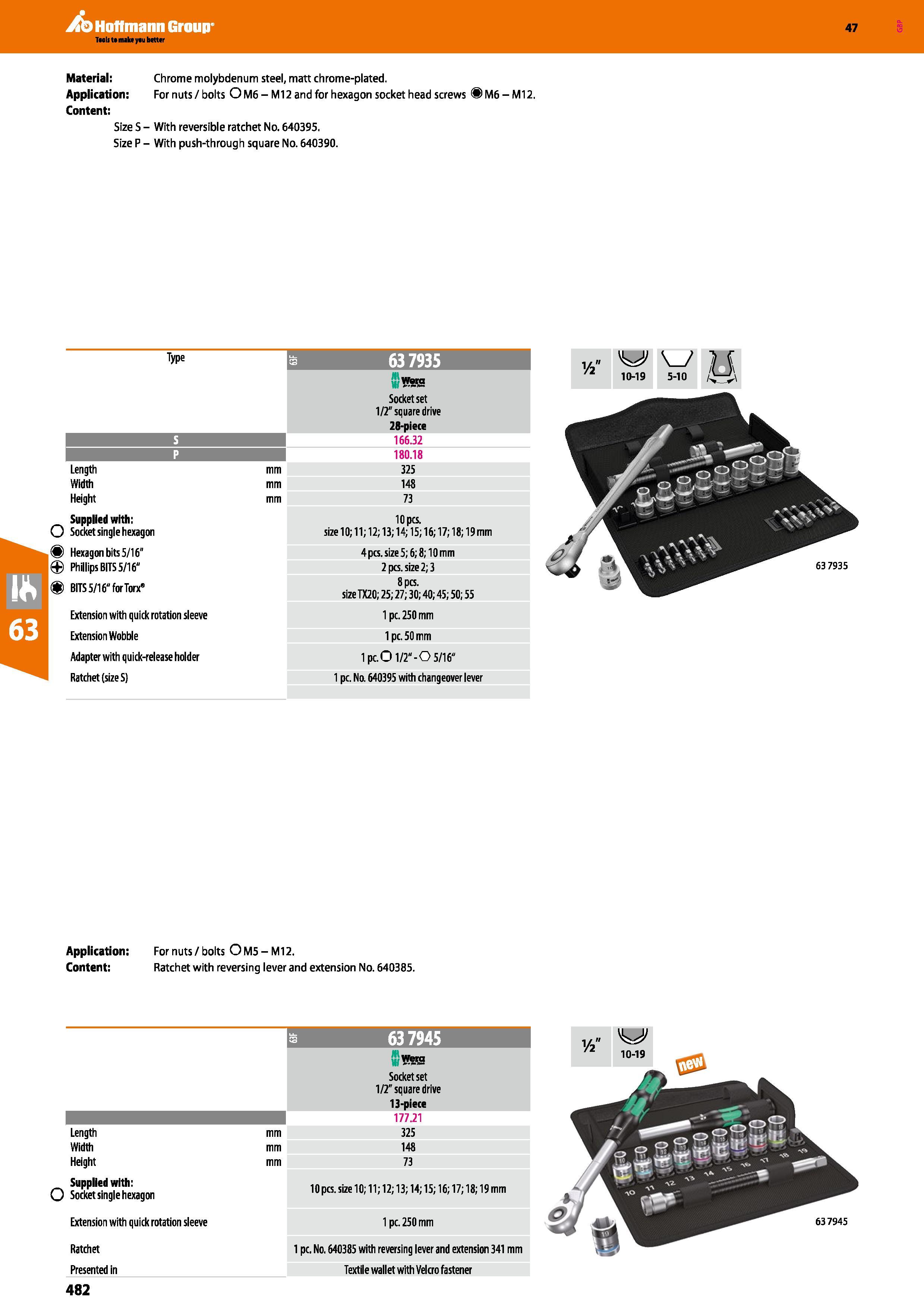 482 Hoffmann Group 47 Material: Chrome molybdenum steel, matt chrome-plated Application: Fornuts/bolts OM6 - M12 and for hexagon socket head screws M Каталог HOFFMANN GROUP 2016 Ручной слесарно-монтажный и измерительный инструмент и оборудование от комплексного поставщика промышленных предприятий Вер. 47 Англ. Стр. 482