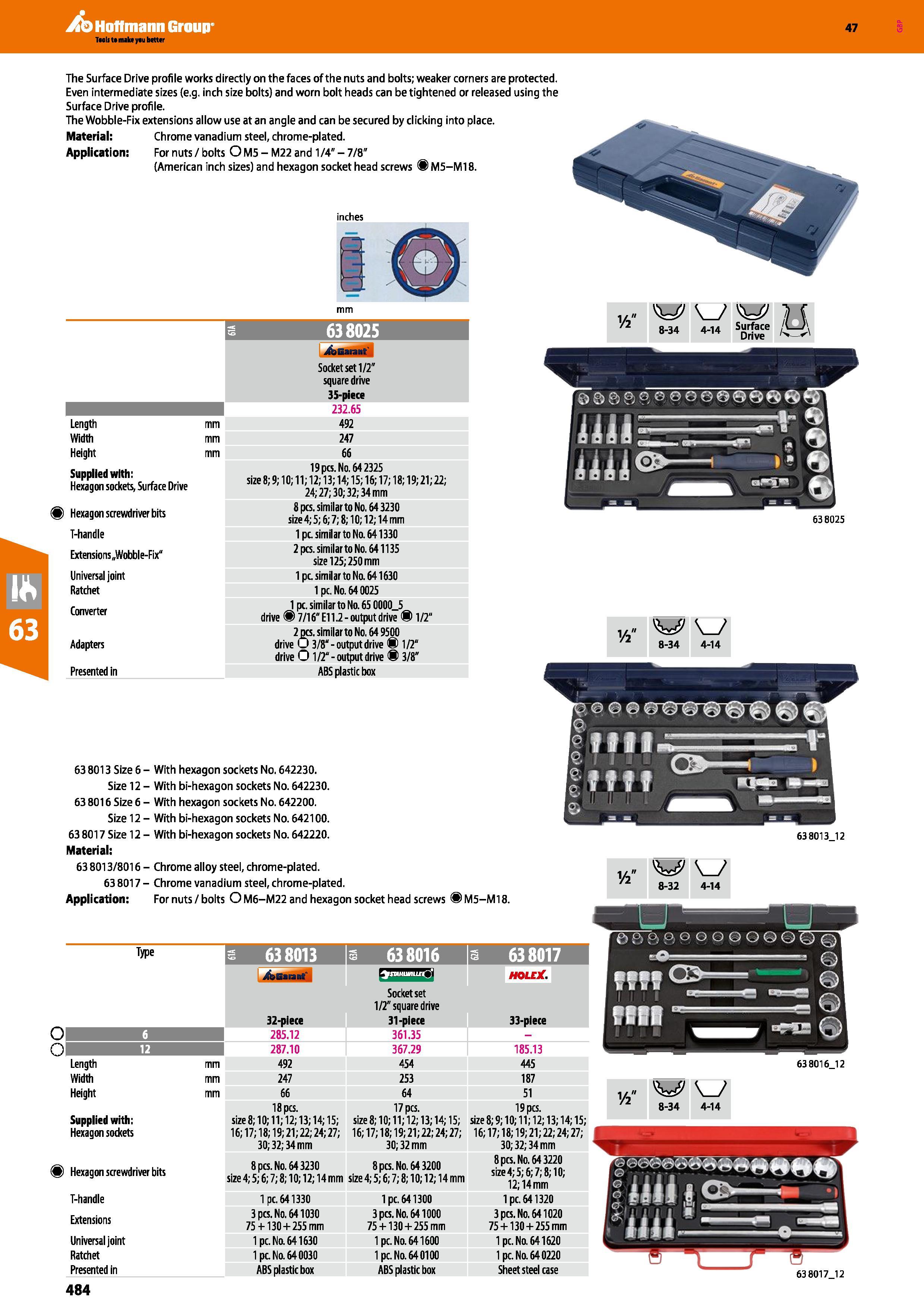 484 Hoffmann Group 63 8025 8-34 w 4-14 Surface Drive s 638025 Length Width Height Supplied with: Hexagon sockets, Surface Drive Hexagon screwdriver b Каталог HOFFMANN GROUP 2016 Ручной слесарно-монтажный и измерительный инструмент и оборудование от комплексного поставщика промышленных предприятий Вер. 47 Англ. Стр. 484