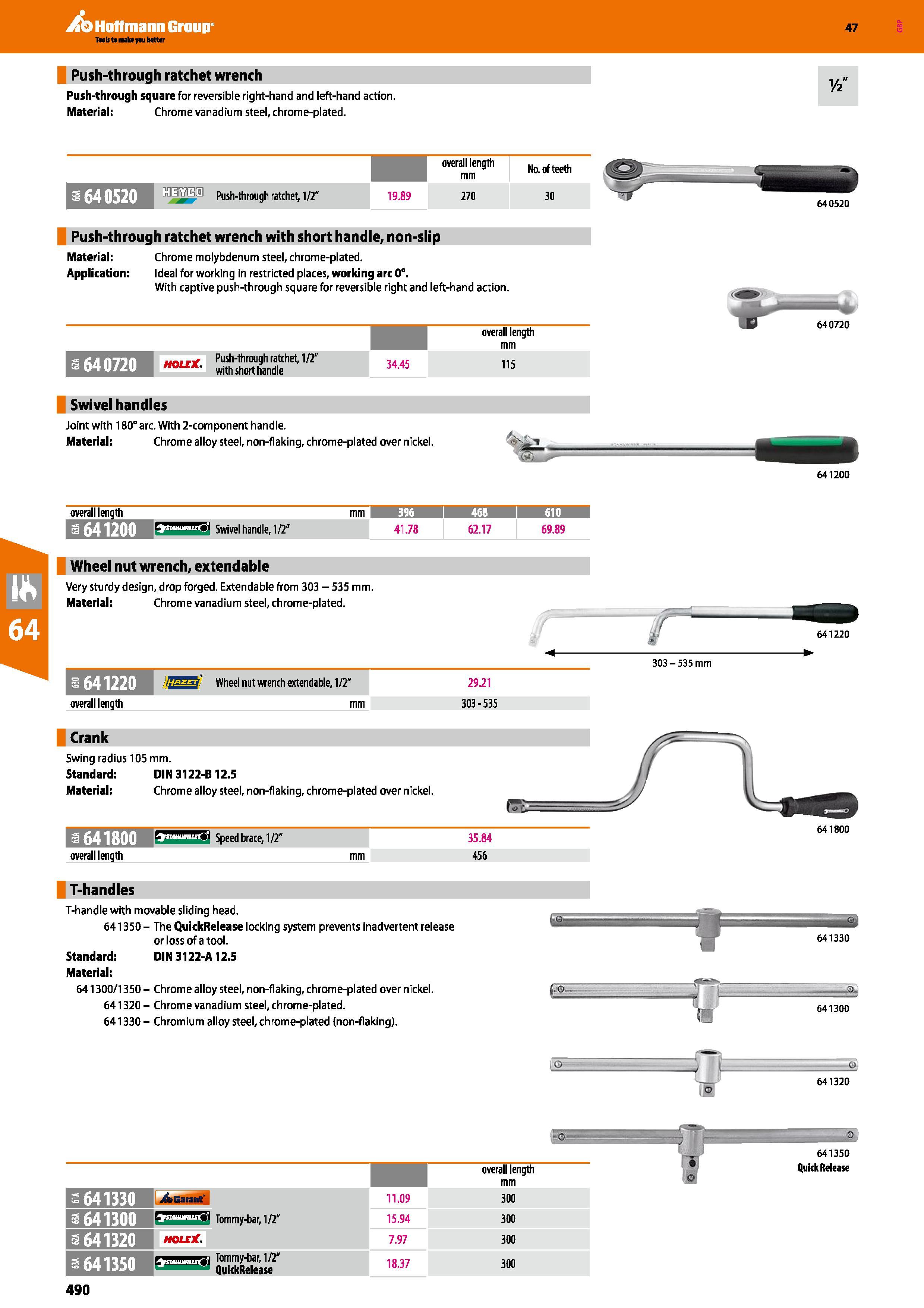 490 Hoffmann Group 47 Push-through ratchet wrench Push-through square for reversible right-hand and left-hand action Material: Chrome vanadium steel, Каталог HOFFMANN GROUP 2016 Ручной слесарно-монтажный и измерительный инструмент и оборудование от комплексного поставщика промышленных предприятий Вер. 47 Англ. Стр. 490