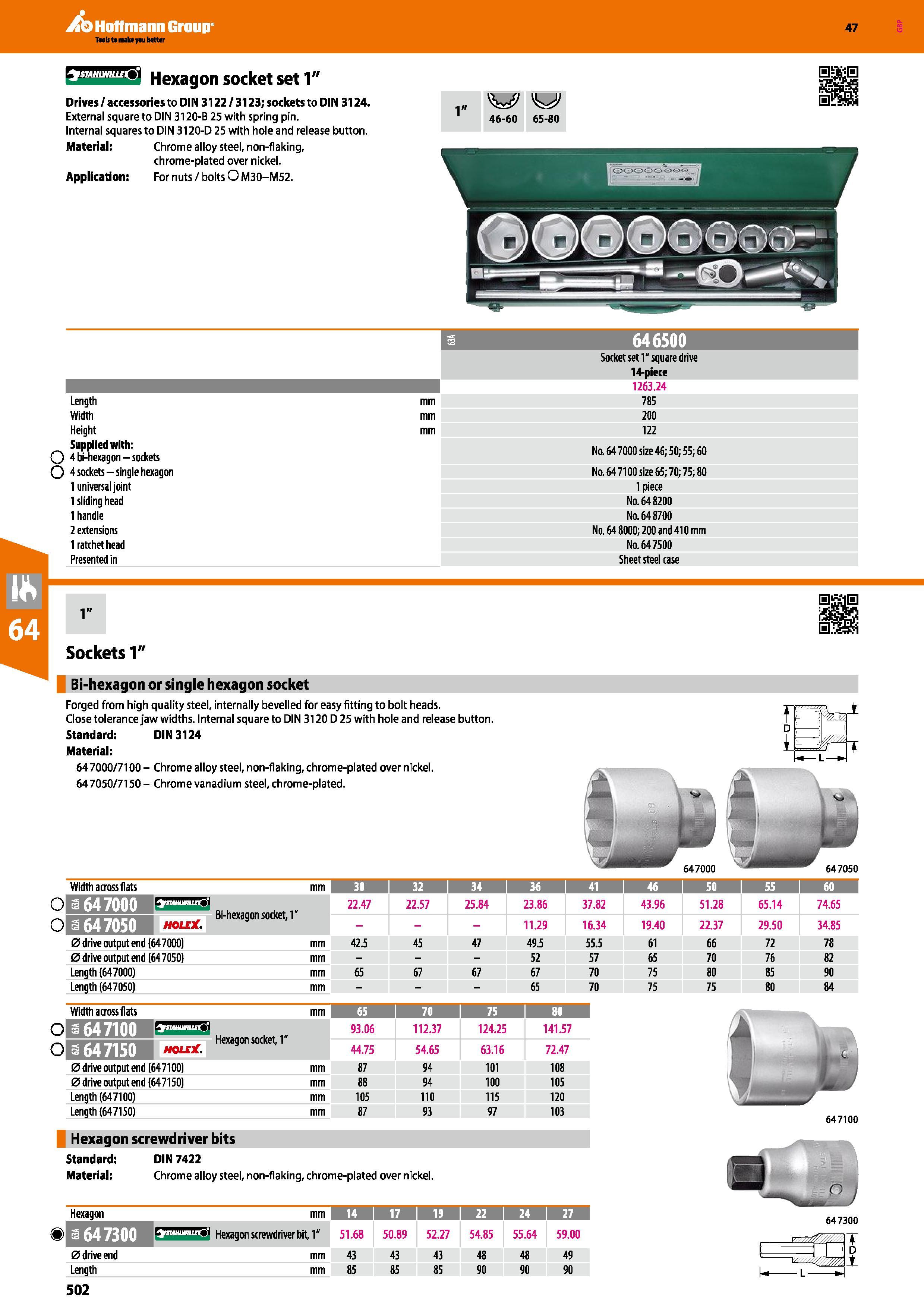 502 Hoffmann Group 47 Hexagon socket set Y Drives / accessories to DIN 3122 / 3123; sockets to DIN 3124 External square to DIN 3120-B 25 with spring Каталог HOFFMANN GROUP 2016 Ручной слесарно-монтажный и измерительный инструмент и оборудование от комплексного поставщика промышленных предприятий Вер. 47 Англ. Стр. 502