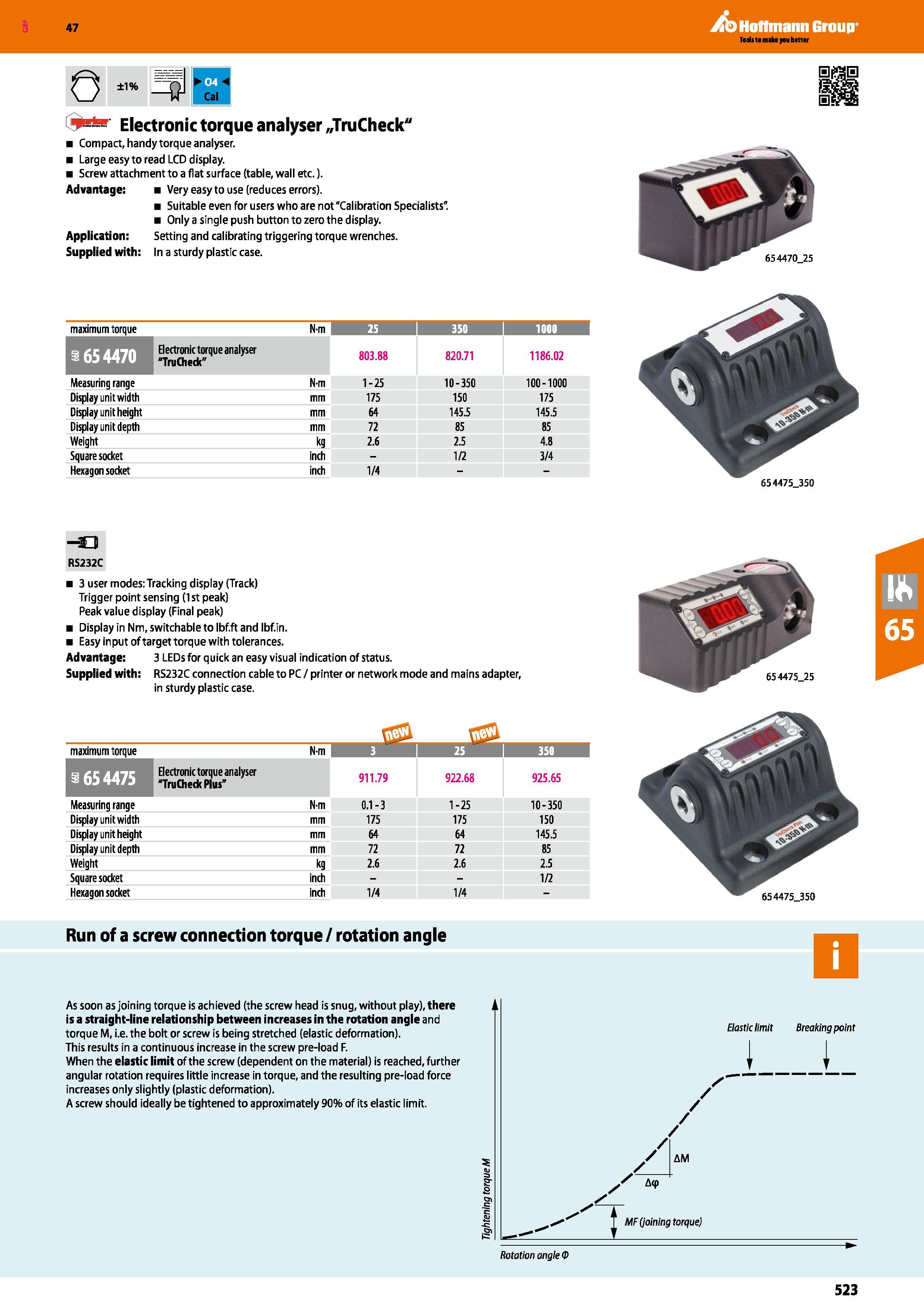 523 Hoffmann Group 47 0 ±1% -t1 v Cal Electronic torque analyser „TruCheck Compact, handy torque analyser Large easy to read LCD display Screw attach Каталог HOFFMANN GROUP 2016 Ручной слесарно-монтажный и измерительный инструмент и оборудование от комплексного поставщика промышленных предприятий Вер. 47 Англ. Стр. 523