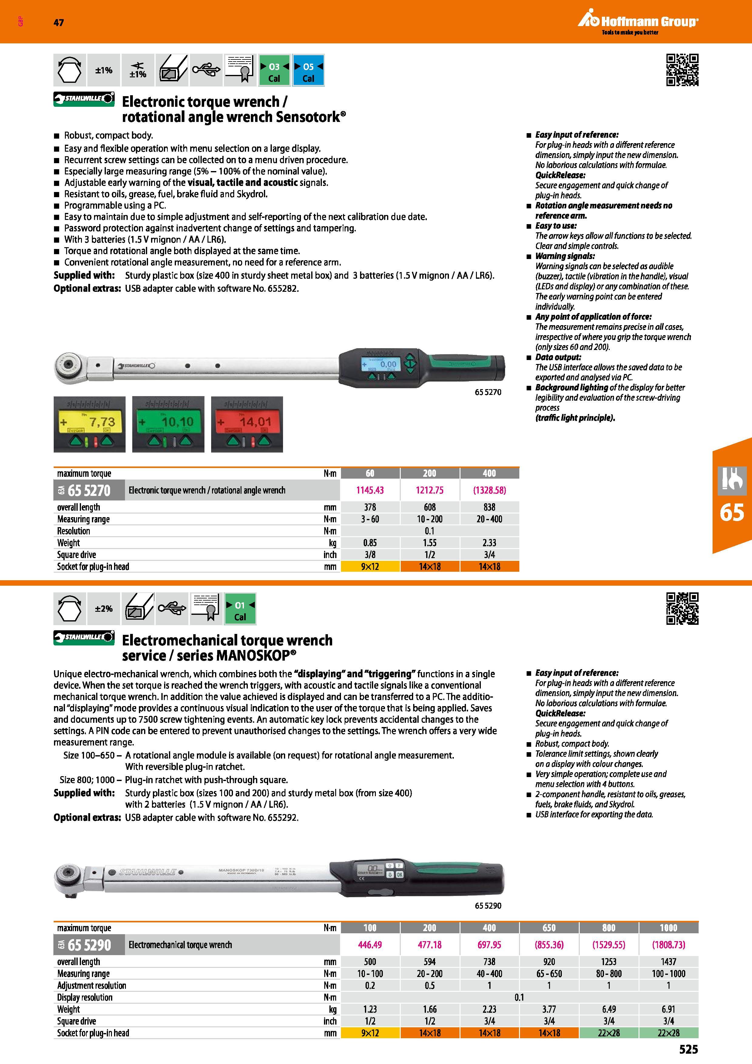 525 47 Hoffmann Group 0 ±1% Cal J Cal STAHUMLLE ') Electronic torque wrench / rotational angle wrench Sensotork Robust, compact body Easy and flexibl Каталог HOFFMANN GROUP 2016 Ручной слесарно-монтажный и измерительный инструмент и оборудование от комплексного поставщика промышленных предприятий Вер. 47 Англ. Стр. 525