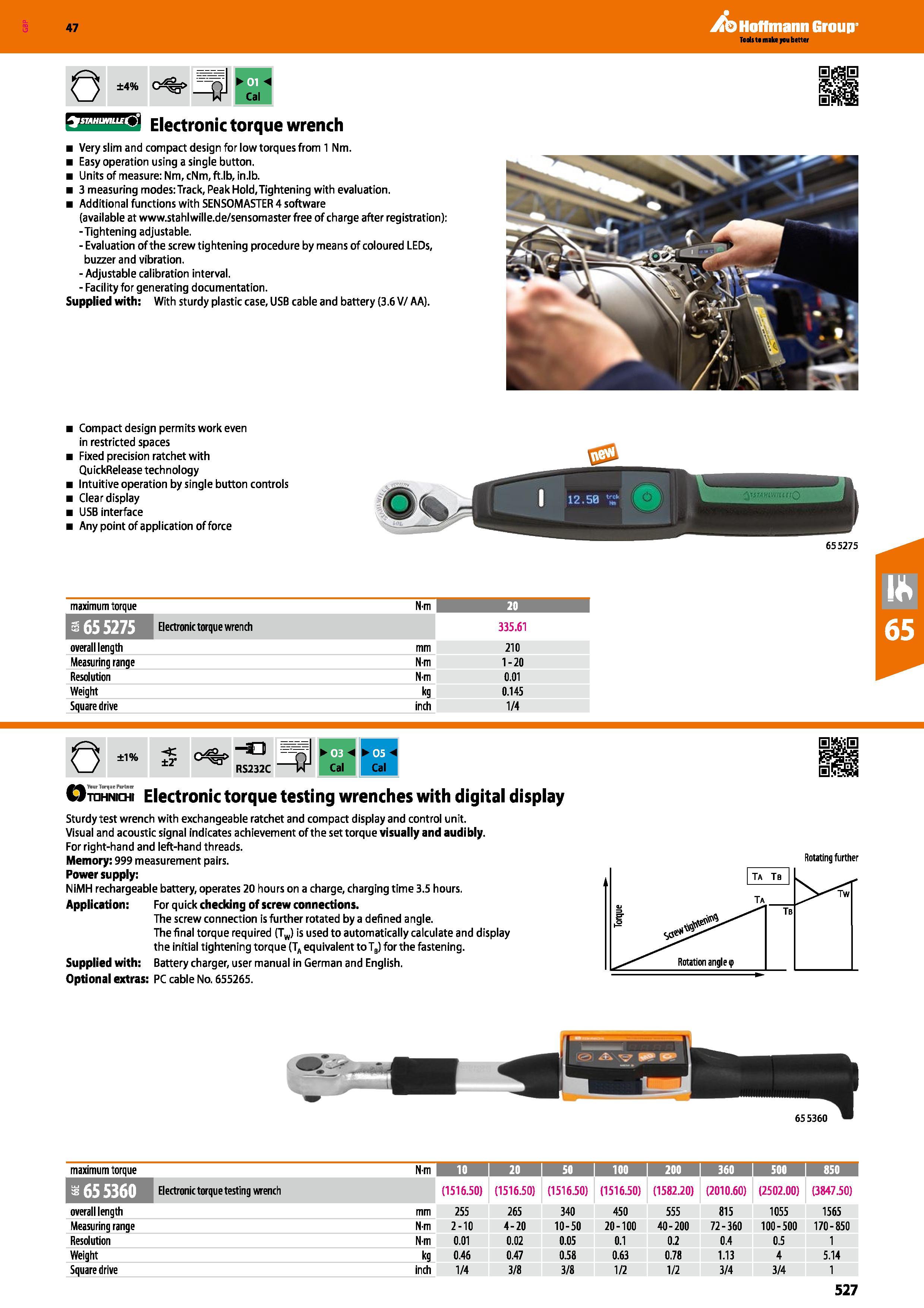527 Hoffmann Group 47 0 ±4% Cal STAHUMLLE ') Electronic torque wrench Very slim and compact design for low torques from 1 Nm Easy operation using a s Каталог HOFFMANN GROUP 2016 Ручной слесарно-монтажный и измерительный инструмент и оборудование от комплексного поставщика промышленных предприятий Вер. 47 Англ. Стр. 527
