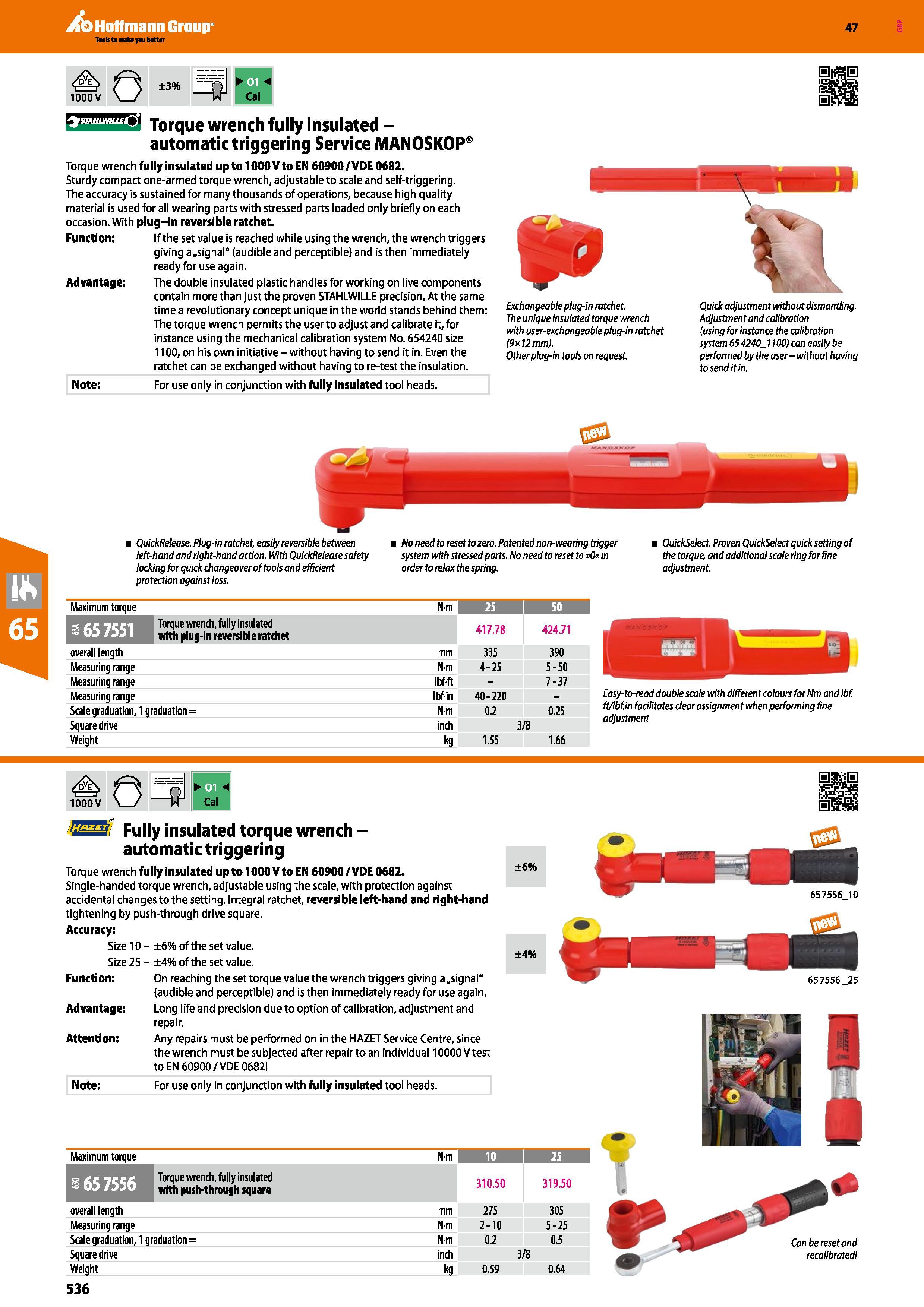 536 Hoffmann Group 47 WOOV 0 ±3% -I1 R -4 Cal STAHUMLLE ') Torque wrench fully insulated -automatic triggering Service MANOSKOP Torque wrench fully i Каталог HOFFMANN GROUP 2016 Ручной слесарно-монтажный и измерительный инструмент и оборудование от комплексного поставщика промышленных предприятий Вер. 47 Англ. Стр. 536