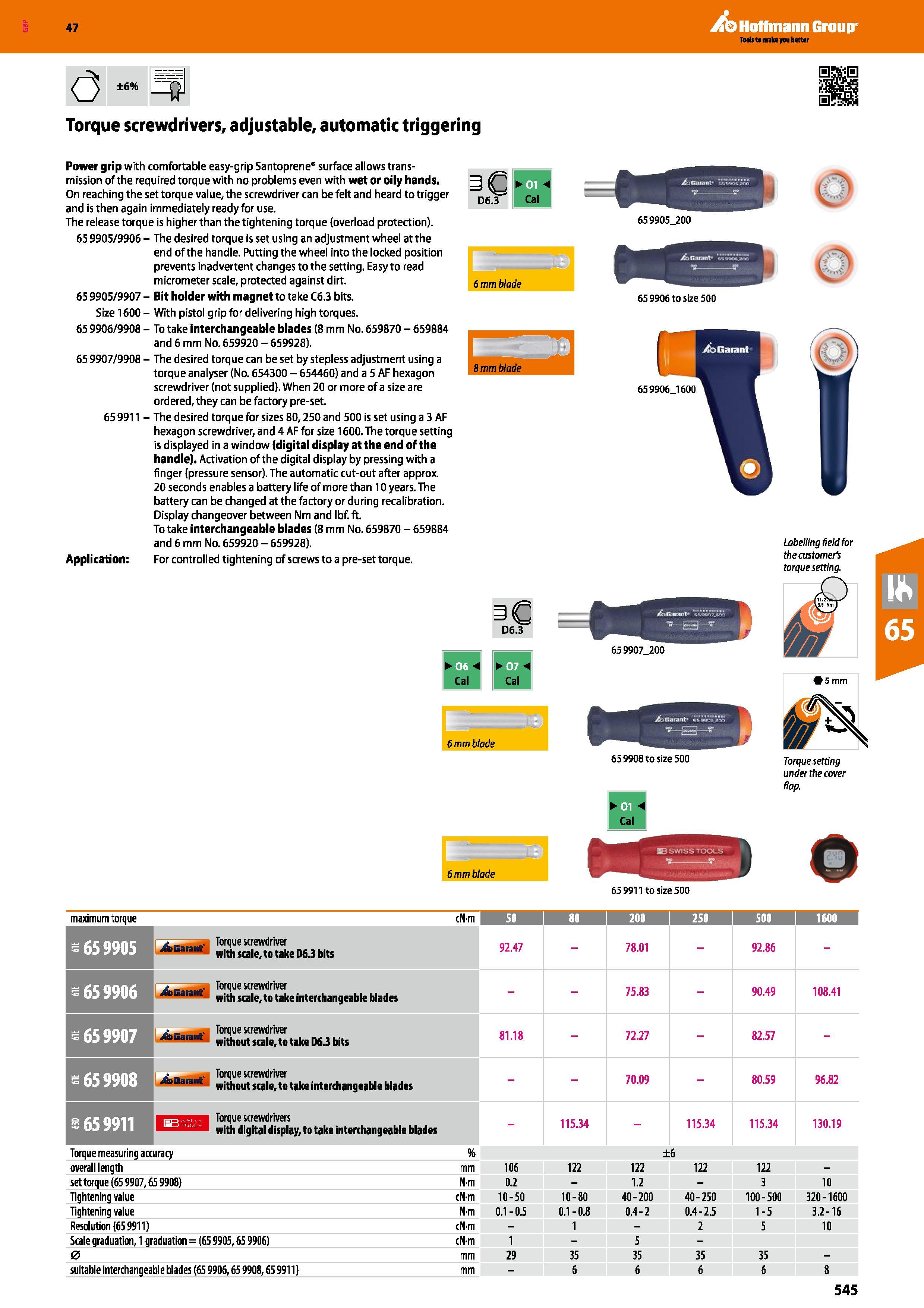 545 Hoffmann Group 47 D6 3 Torque screwdrivers, adjustable, automatic triggering Power grip with comfortable easy-grip Santoprene surface allows tran Каталог HOFFMANN GROUP 2016 Ручной слесарно-монтажный и измерительный инструмент и оборудование от комплексного поставщика промышленных предприятий Вер. 47 Англ. Стр. 545
