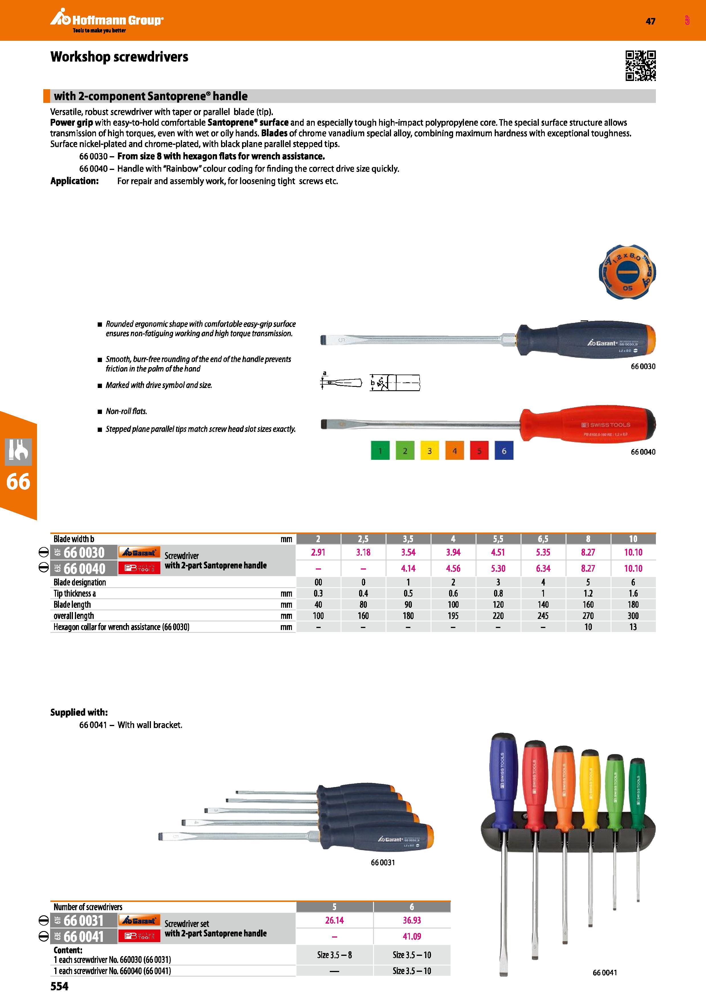 554 Hoffmann Group 47 Workshop screwdrivers with 2-component Santoprene9 handle Versatile, robust screwdriver with taper or parallel blade (tip) Powe Каталог HOFFMANN GROUP 2016 Ручной слесарно-монтажный и измерительный инструмент и оборудование от комплексного поставщика промышленных предприятий Вер. 47 Англ. Стр. 554