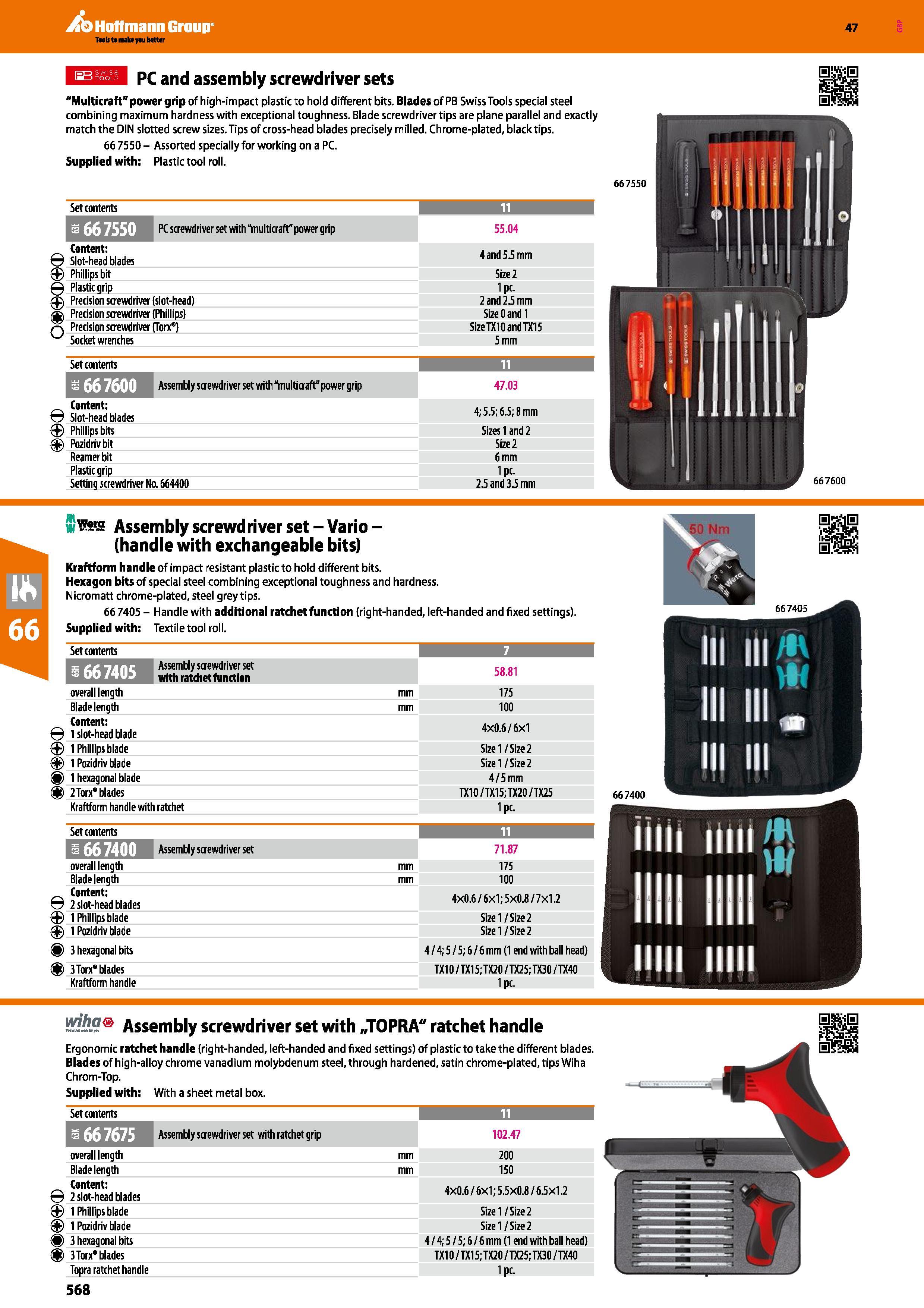 568 Hoffmann Group 47 PC and assembly screwdriver sets Multicraft power grip of high-im pact plastic to hold different bits Blades of PB Swiss Tools Каталог HOFFMANN GROUP 2016 Ручной слесарно-монтажный и измерительный инструмент и оборудование от комплексного поставщика промышленных предприятий Вер. 47 Англ. Стр. 568