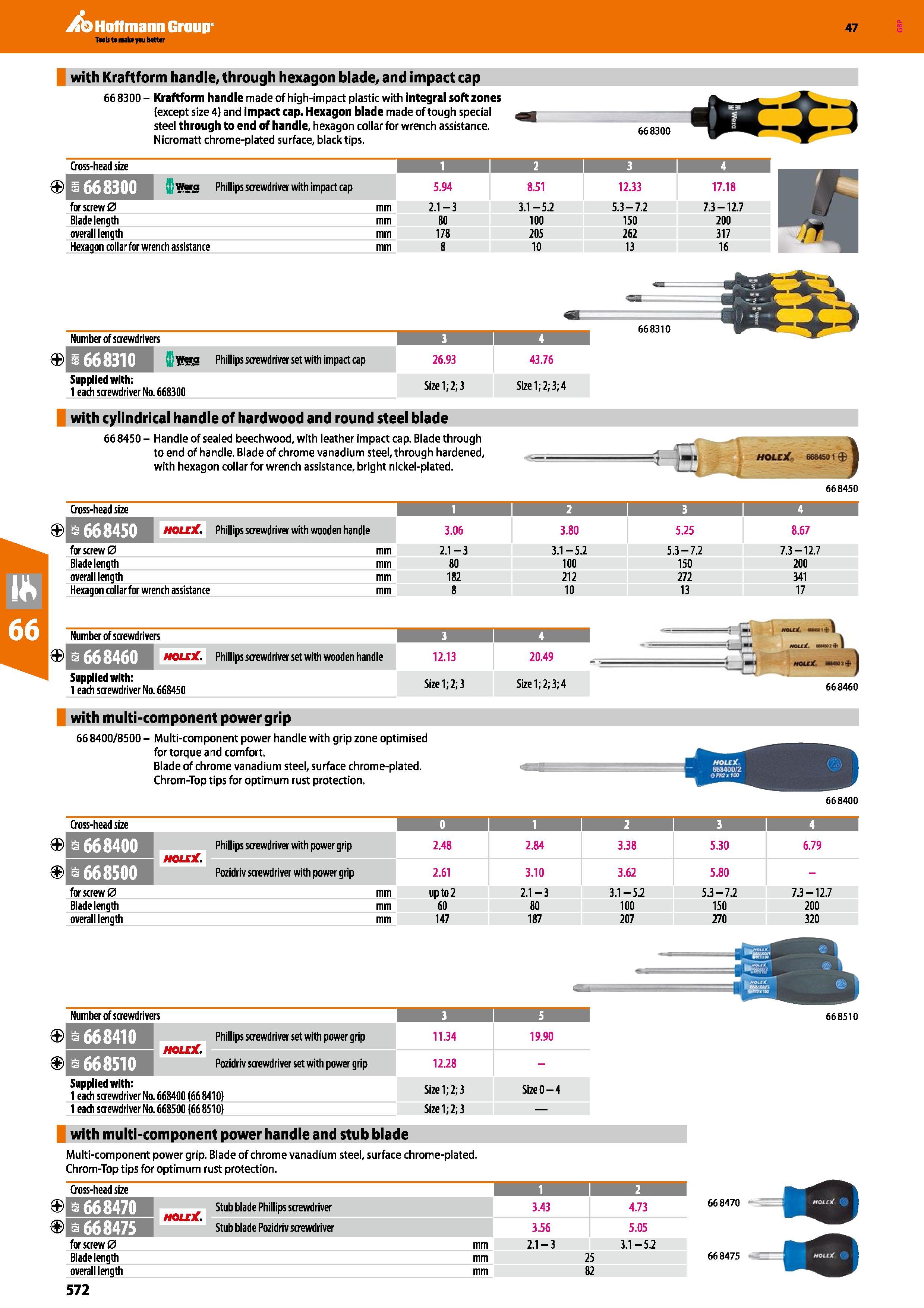 572 Hoffmann Group 47 with Kraftform handle, through hexagon blade, and impact cap 66 8300 - Kraftform handle made of high-impact plastic with integr Каталог HOFFMANN GROUP 2016 Ручной слесарно-монтажный и измерительный инструмент и оборудование от комплексного поставщика промышленных предприятий Вер. 47 Англ. Стр. 572
