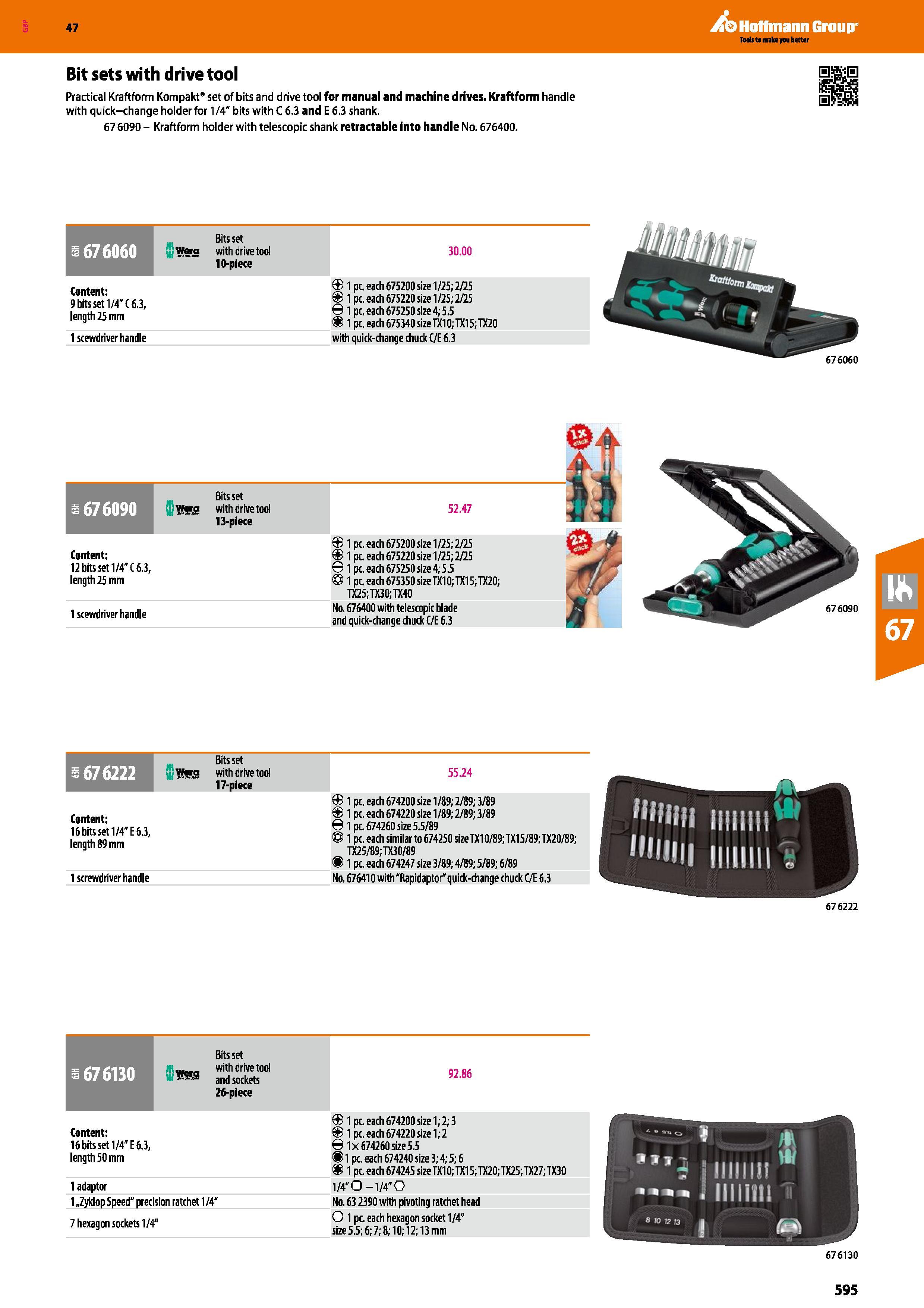 595 Hoffmann Group 47 Bit sets with drive tool Practical Kraftform Kompakt’ set of bits and drive tool for manual and machine drives Kraftform handle Каталог HOFFMANN GROUP 2016 Ручной слесарно-монтажный и измерительный инструмент и оборудование от комплексного поставщика промышленных предприятий Вер. 47 Англ. Стр. 595