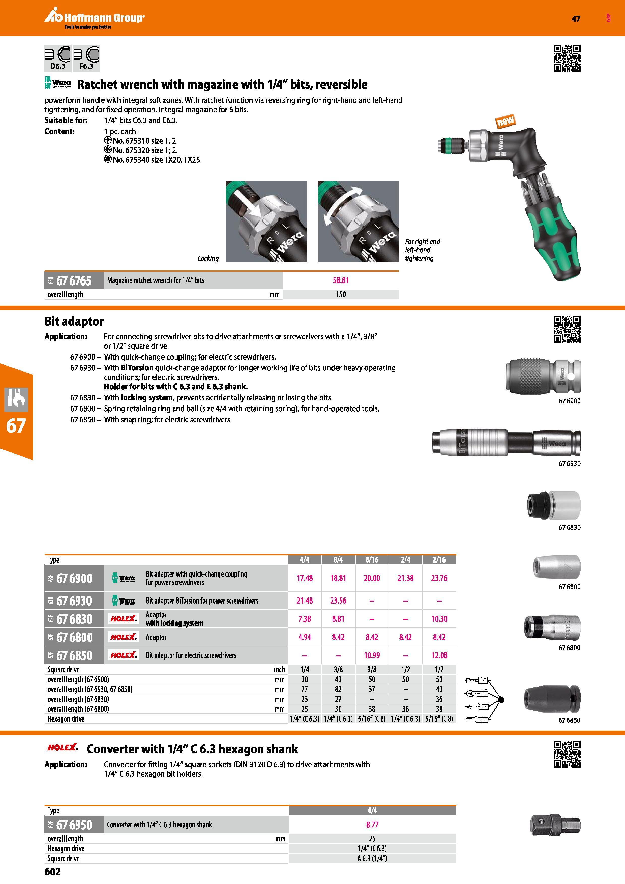 602 Hoffmann Group 47 wESs Ratchet wrench with magazine with 1/4 bits, reversible powerform handle with integral soft zones With ratchet function via Каталог HOFFMANN GROUP 2016 Ручной слесарно-монтажный и измерительный инструмент и оборудование от комплексного поставщика промышленных предприятий Вер. 47 Англ. Стр. 602