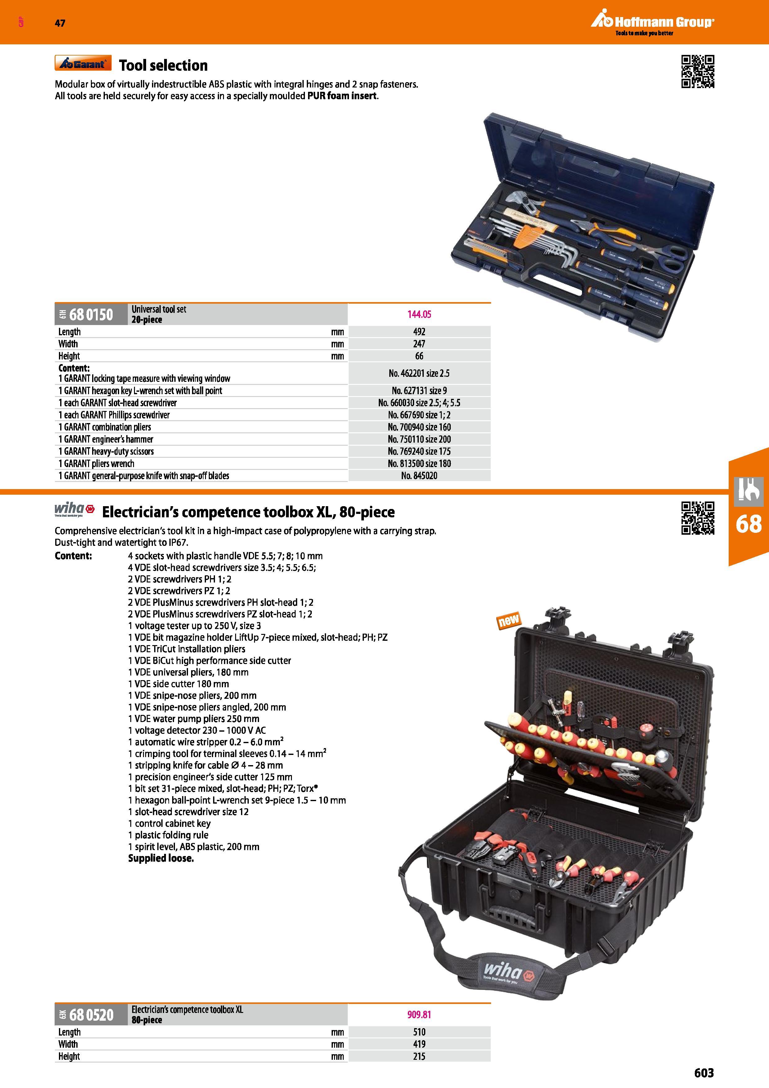 603 Hoflmann Group 47 Tool selection Modular box of virtually indestructible ABS plastic with integral hinges and 2 snap fasteners All tools are held Каталог HOFFMANN GROUP 2016 Ручной слесарно-монтажный и измерительный инструмент и оборудование от комплексного поставщика промышленных предприятий Вер. 47 Англ. Стр. 603